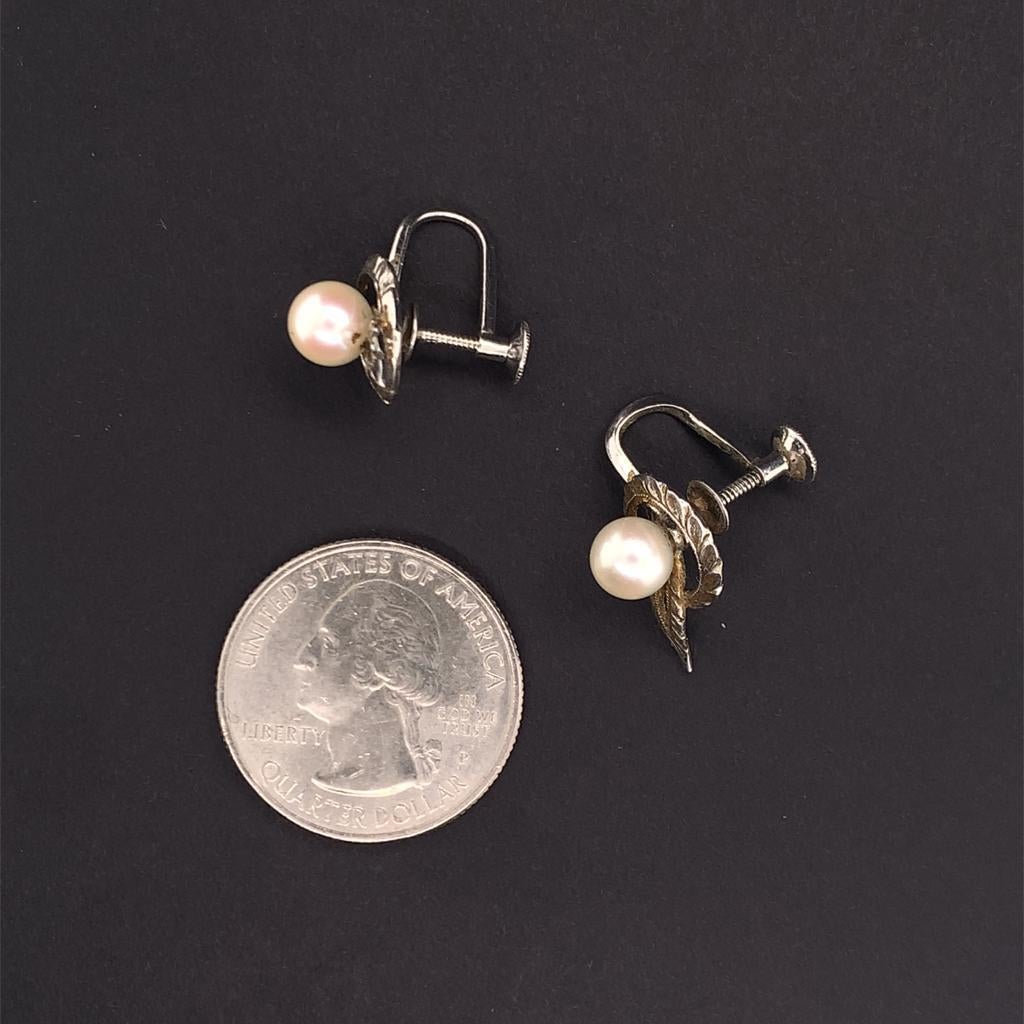 Mikimoto Estate Earrings Sterling Silver 3.28 Grams 6.30 mm Pearls In Good Condition In Brooklyn, NY