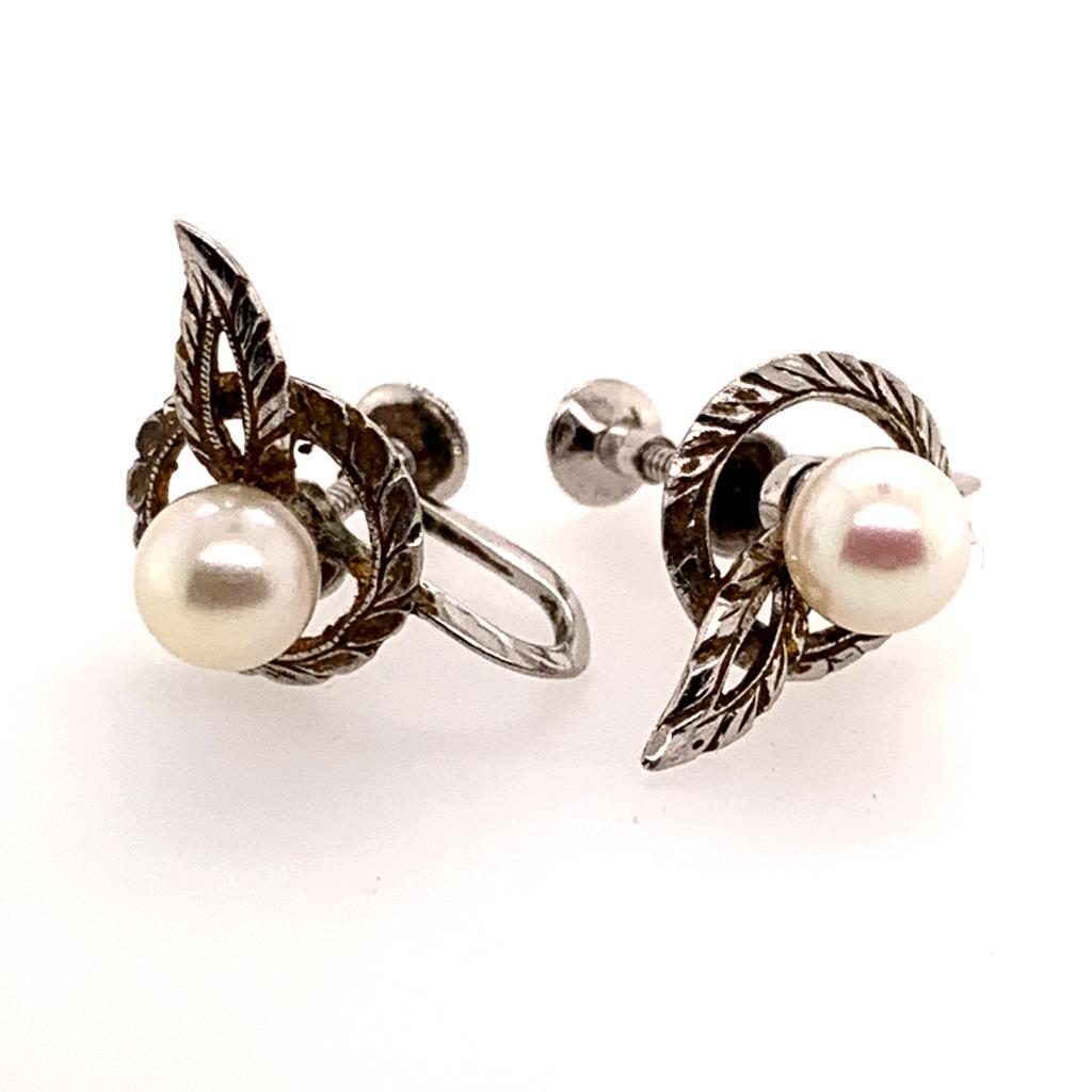 Women's Mikimoto Estate Earrings Sterling Silver 3.28 Grams 6.30 mm Pearls