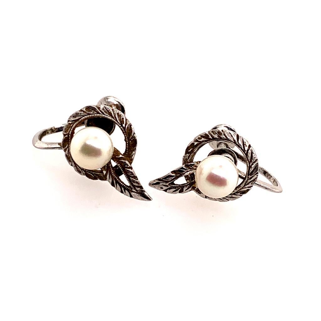 Mikimoto Estate Earrings Sterling Silver 3.28 Grams 6.30 mm Pearls 3