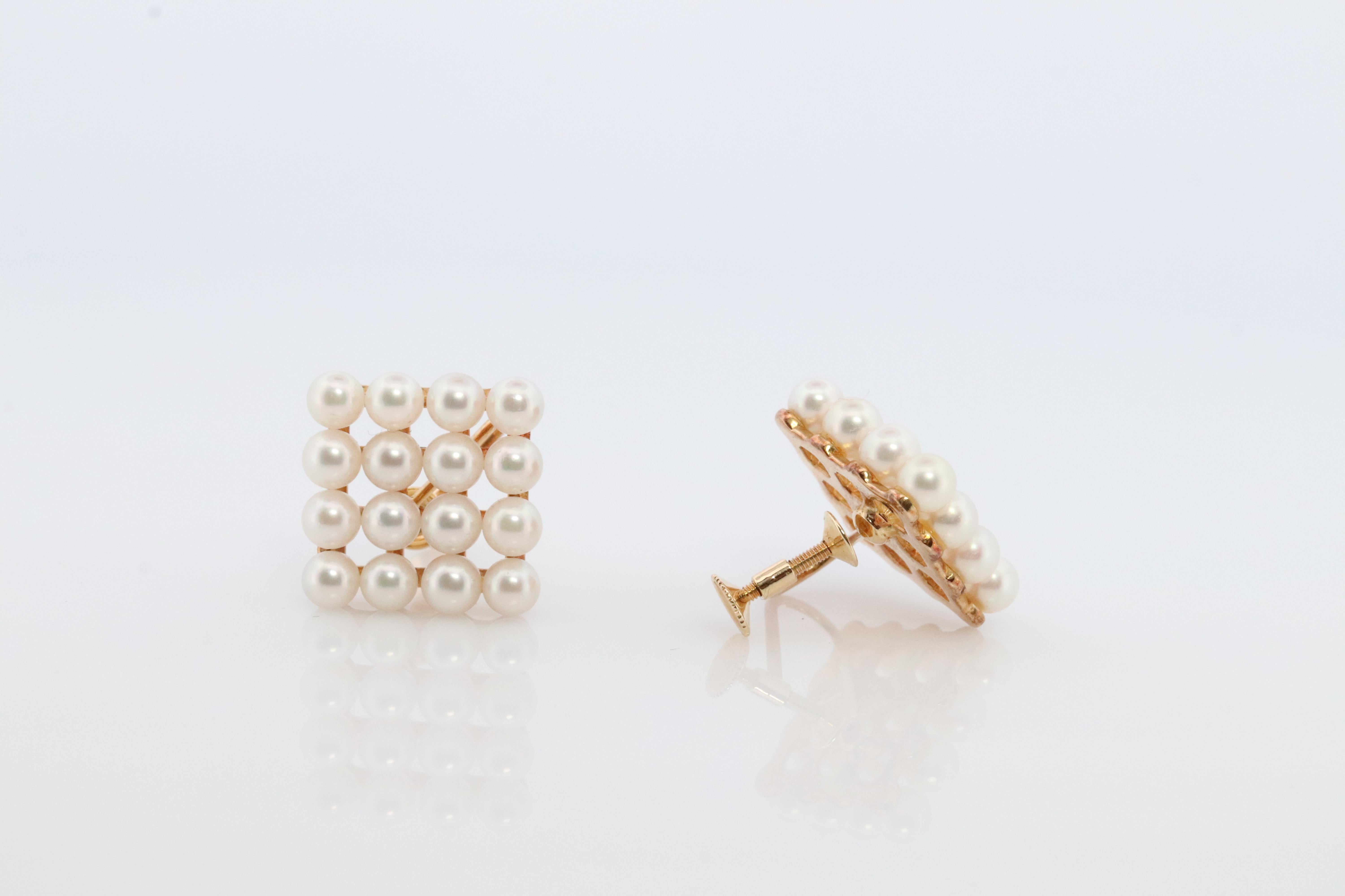 Women's Mikimoto Earrings. Vintage 14k Gold Mikimoto Pearl cluster Clip Ons. Unpierced For Sale
