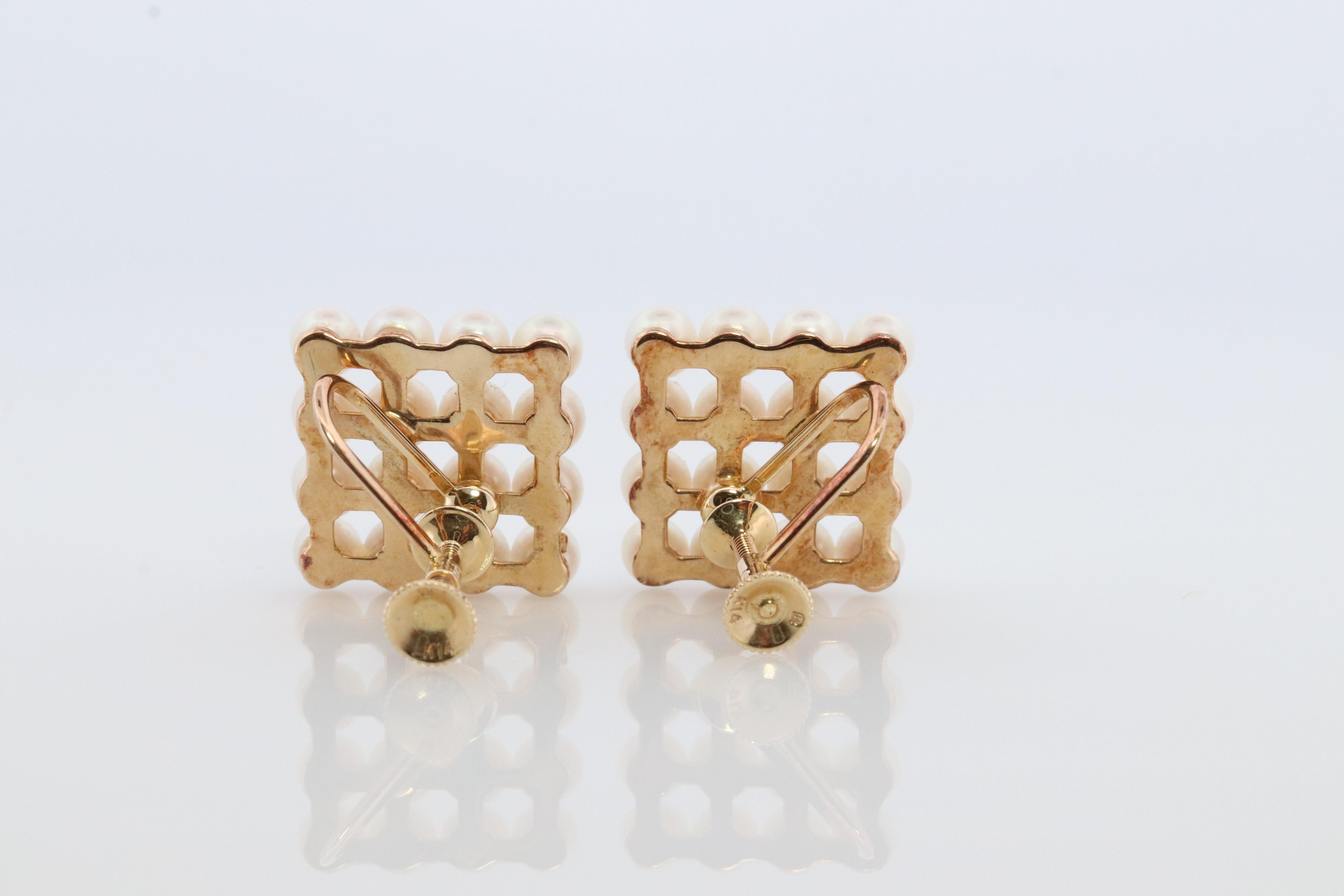 Mikimoto Earrings. Vintage 14k Gold Mikimoto Pearl cluster Clip Ons. Unpierced For Sale 1