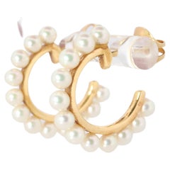 Mikimoto Earrings. Vintage 18k Gold Mikimoto Pearl Hoops. Pearl Cluster