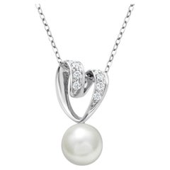 Mikimoto Eighteen Karat Pearl and Diamond Heart Shaped Pendant Necklace