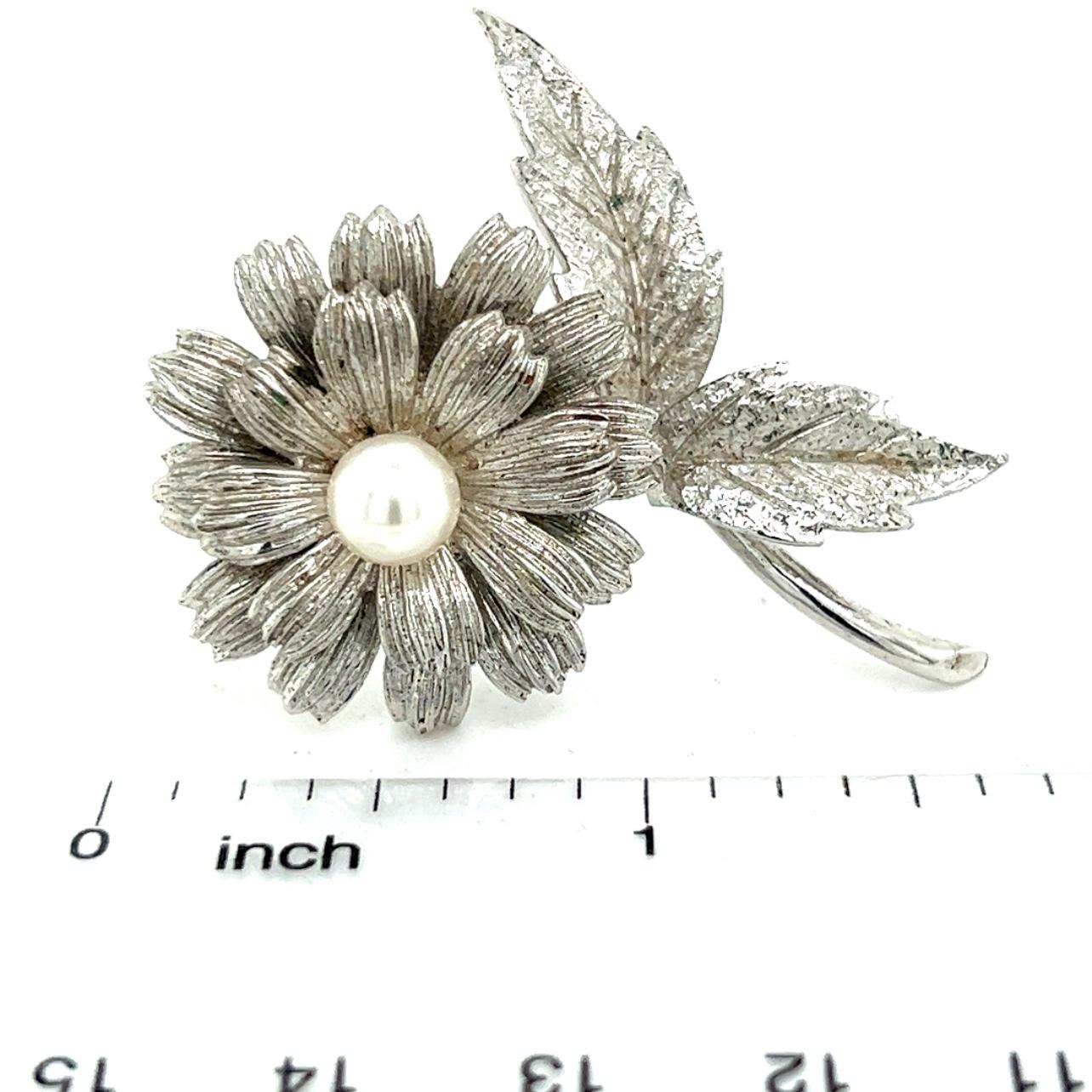 Mikimoto Estate Akoya Flower Pearl Brooch Pin Sterling Silver 6.16 mm For Sale 6