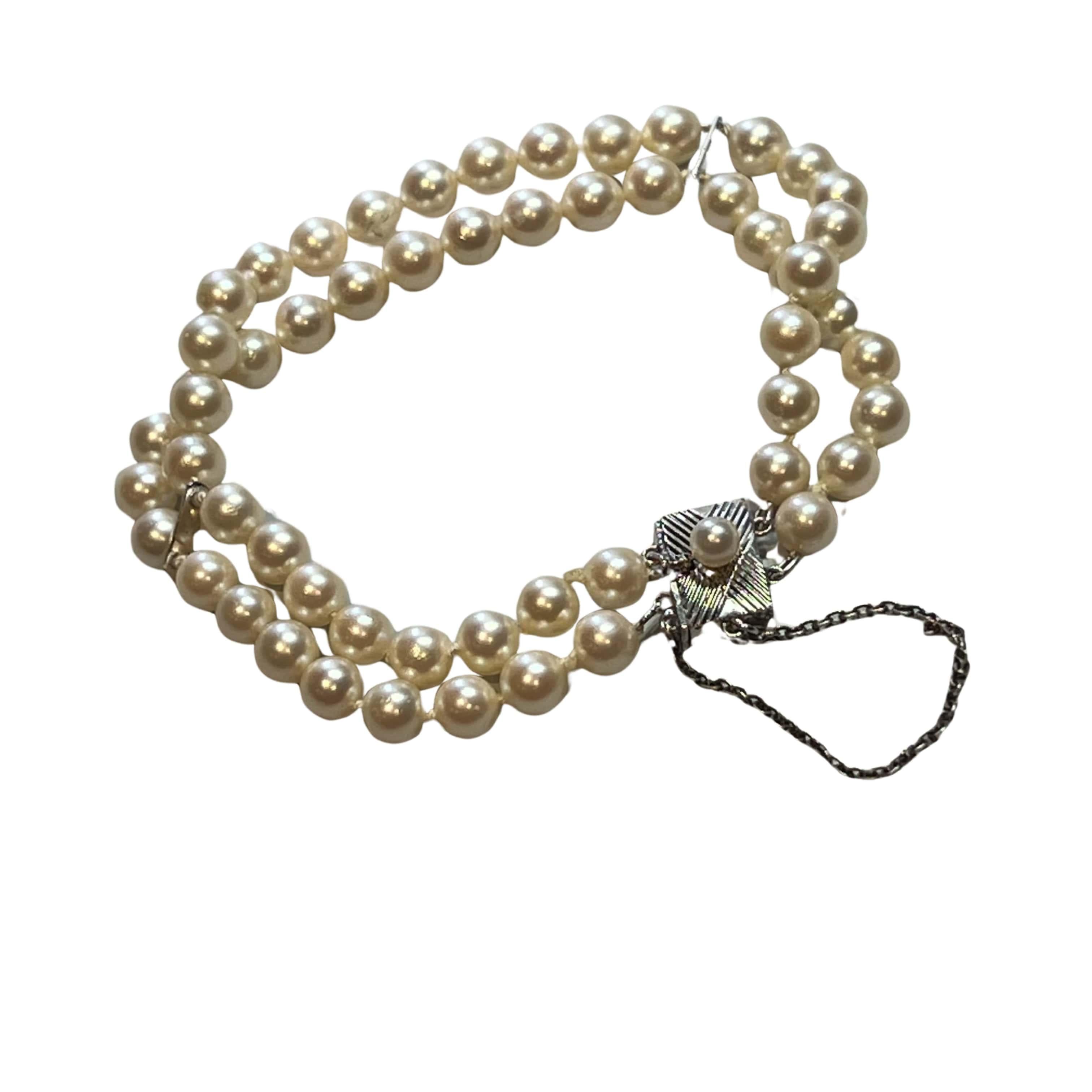 Women's or Men's Mikimoto Estate Akoya Pearl 2 Strand Bracelet 7.625
