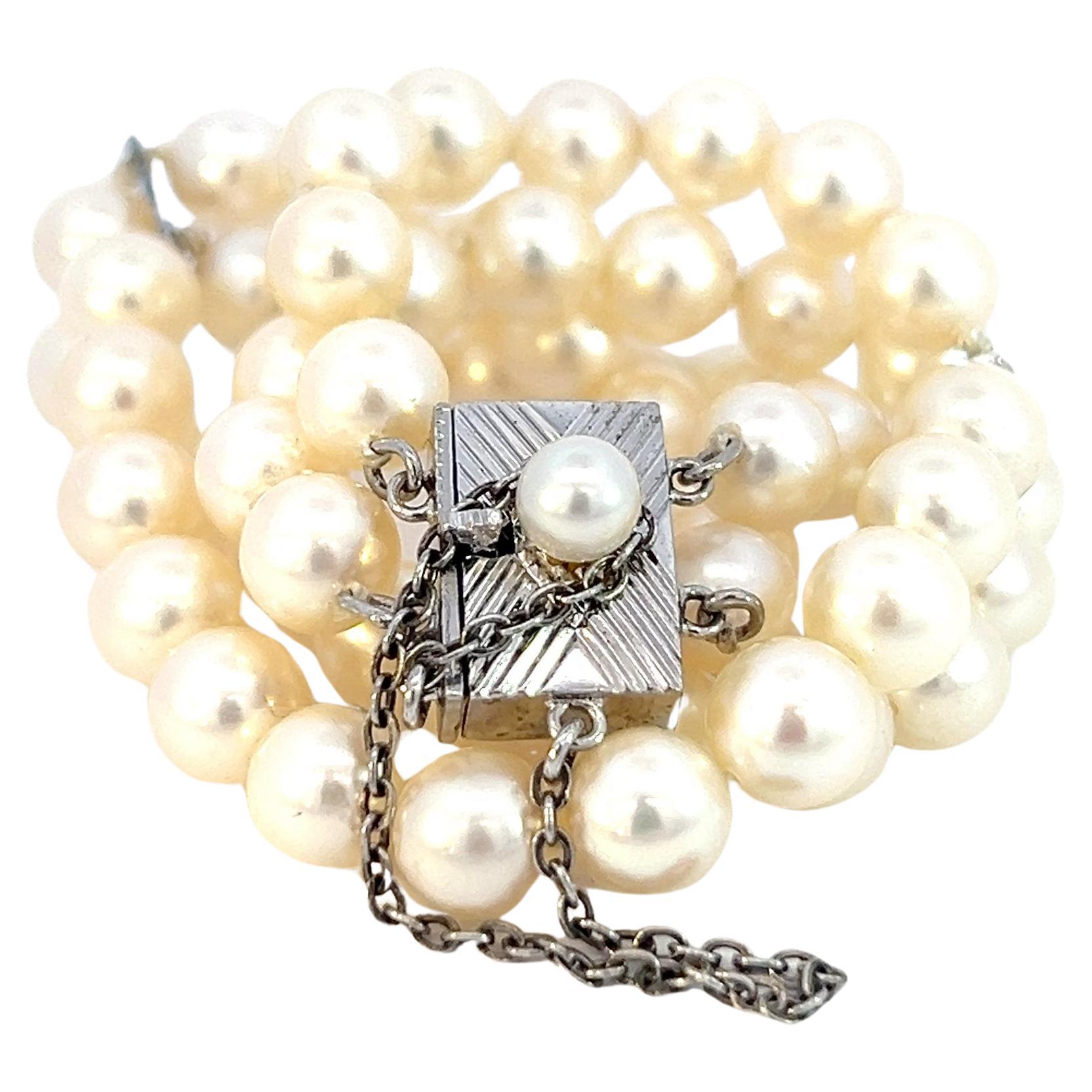 Mikimoto Estate Akoya Pearl 2 Strand Bracelet 7.625" 5.85 mm