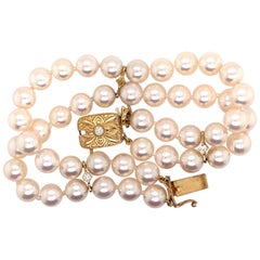 Mikimoto Estate Akoya Pearl Bracelet 18 Karat Yellow Gold Certified