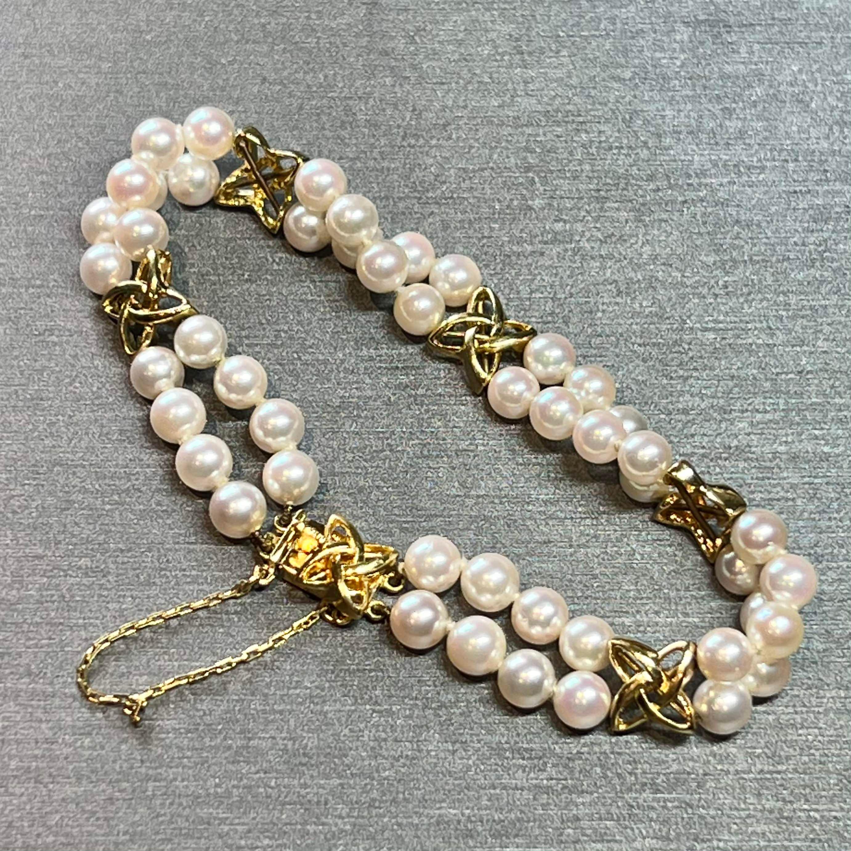 Bracelet de perles Akoya du domaine Mikimoto de haute qualité en or 18k 7.25