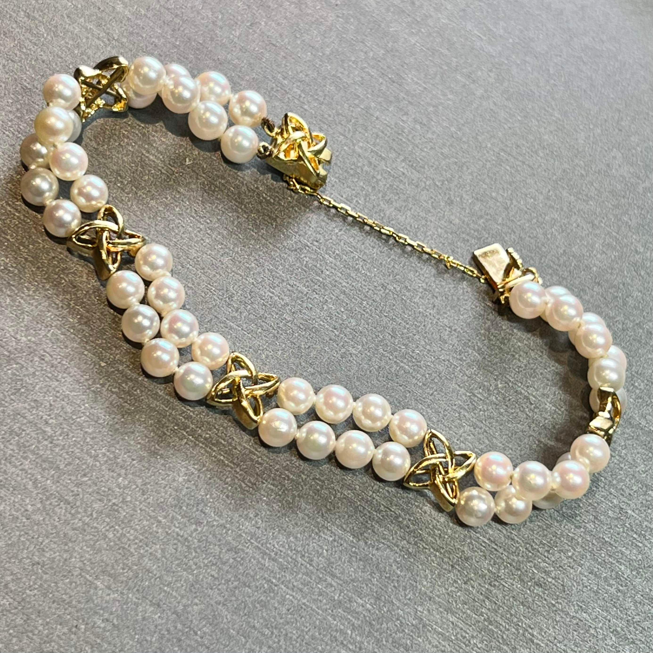 Mikimoto Estate Akoya Pearl Bracelet 18k Gold Certified For Sale 1