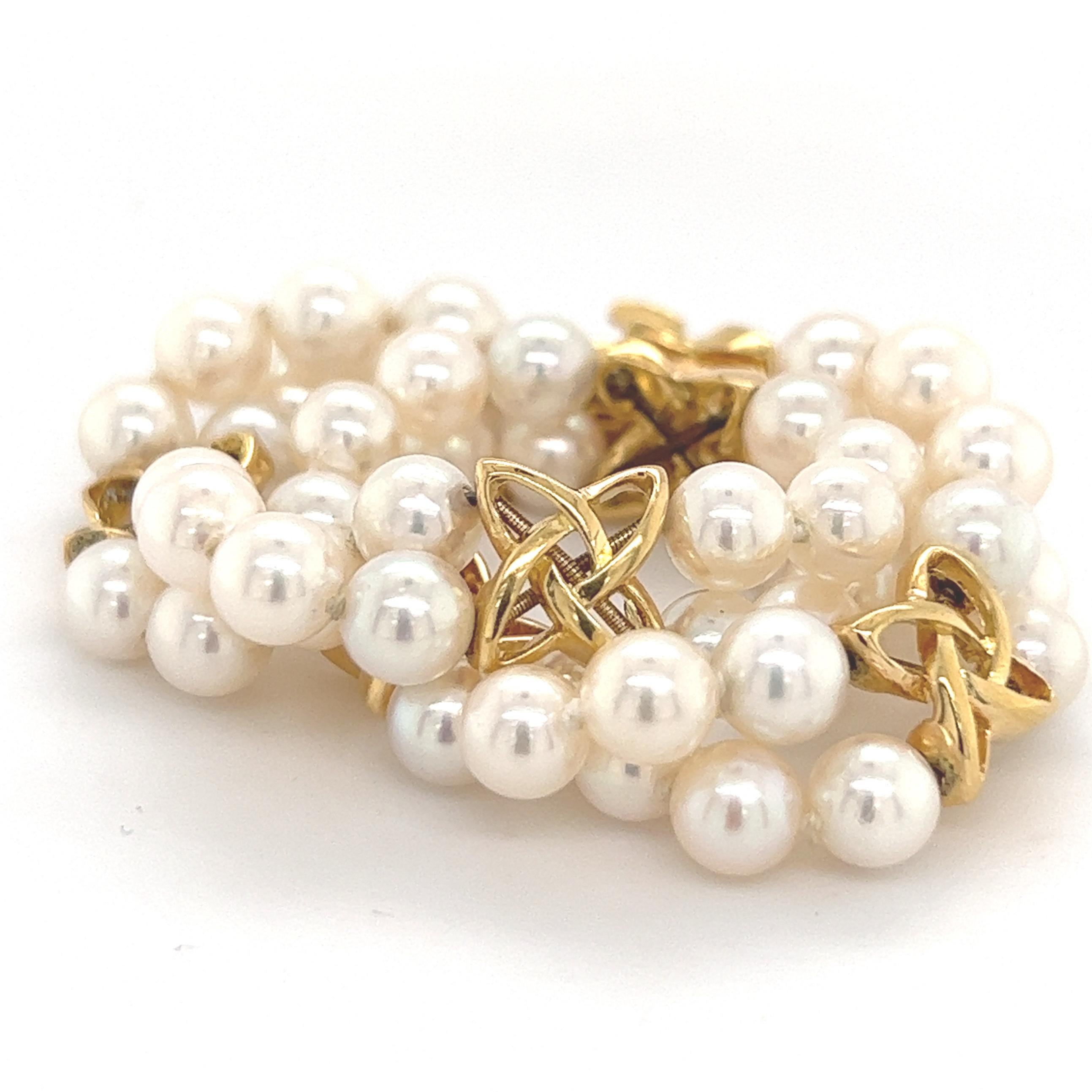 Mikimoto Estate Akoya Pearl Bracelet 18k Gold Certified For Sale 2