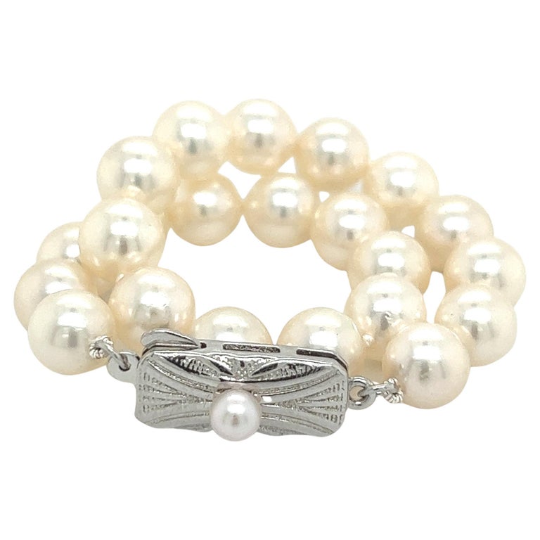 Mikimoto Estate Bracciale di perle Akoya da 7" in argento da 7 mm in  vendita su 1stDibs