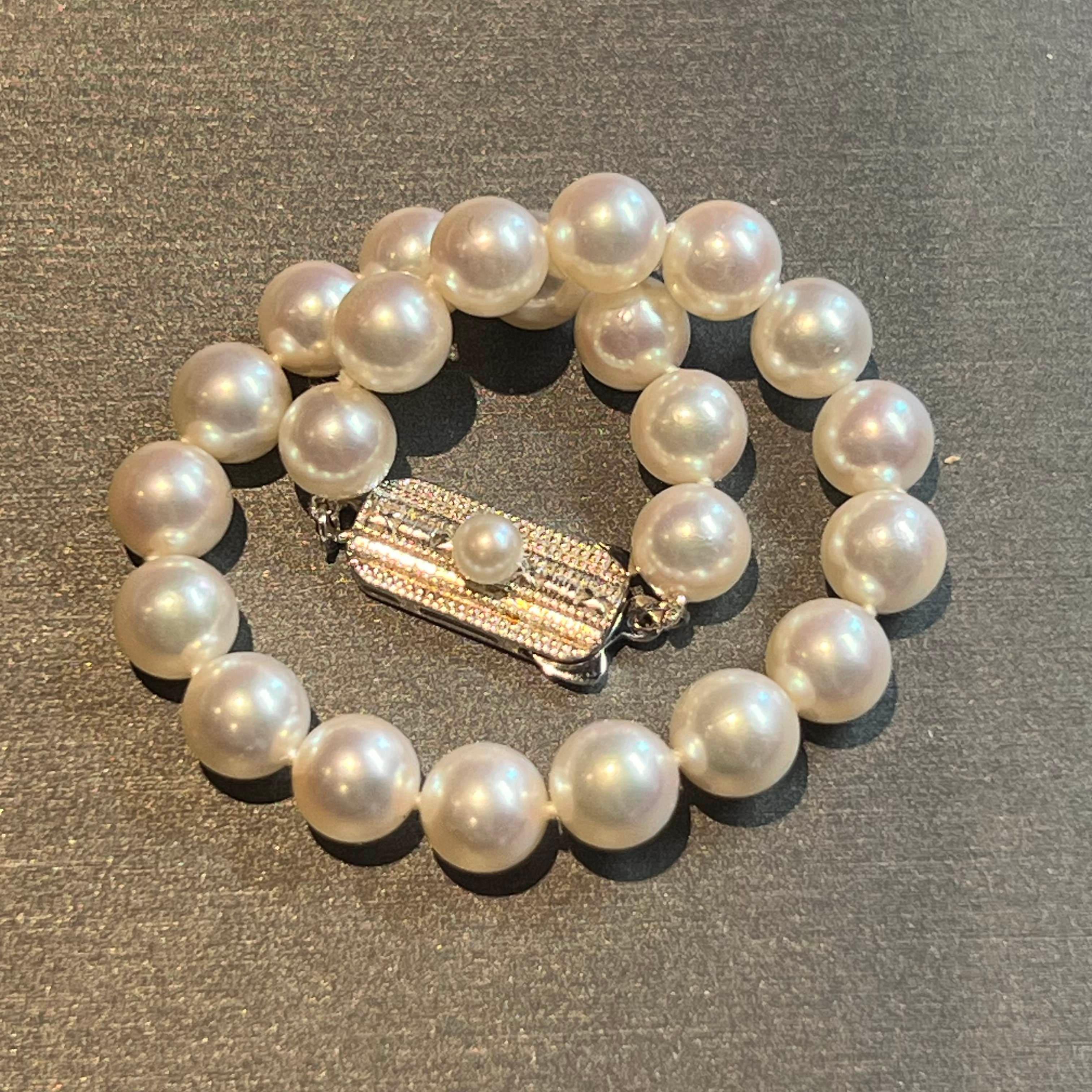 Round Cut Mikimoto Estate Akoya Pearl Bracelet 7.25 Silver 6.5 - 7 mm For Sale