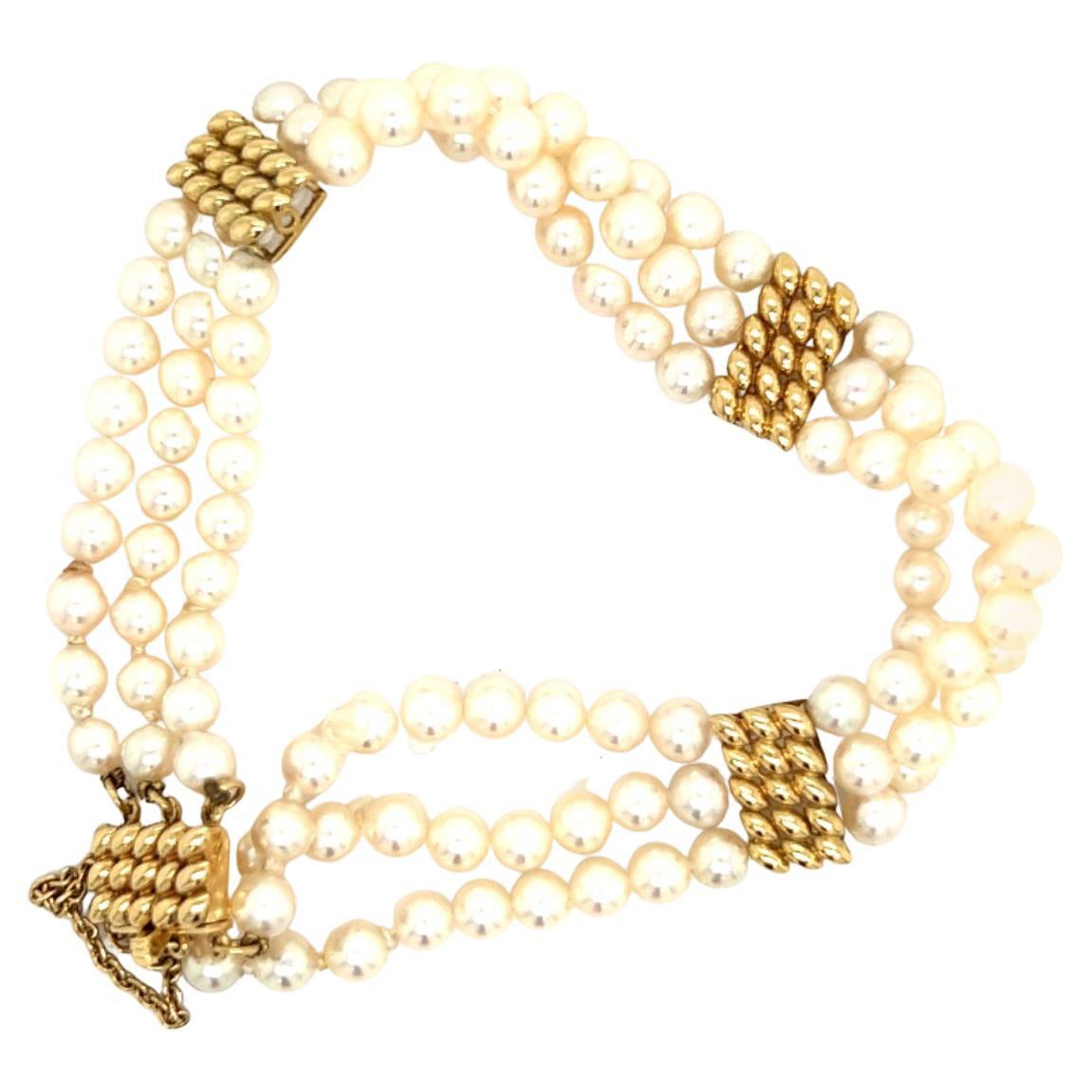 Mikimoto Estate Akoya Pearl Bracelet 7.5" 14k Yellow Gold 4 mm Certified