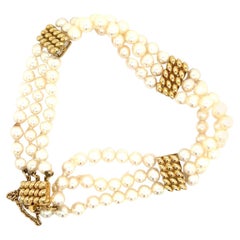 Mikimoto Estate Akoya Pearl Bracelet 7.5" 14k Yellow Gold 4 mm Certified