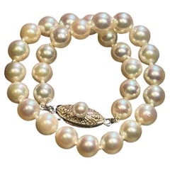 Retro Mikimoto Estate Akoya Pearl Bracelet 7.5" Silver 5-5.5 mm