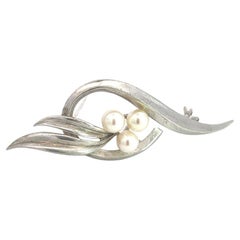 Mikimoto Estate Akoya Pearl Brooch 2.5" Sterling Silver 5.50 mm
