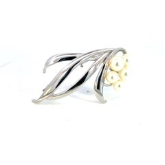 Mikimoto Estate Akoya Pearl Brooch 6.40-5.30 mm Silver