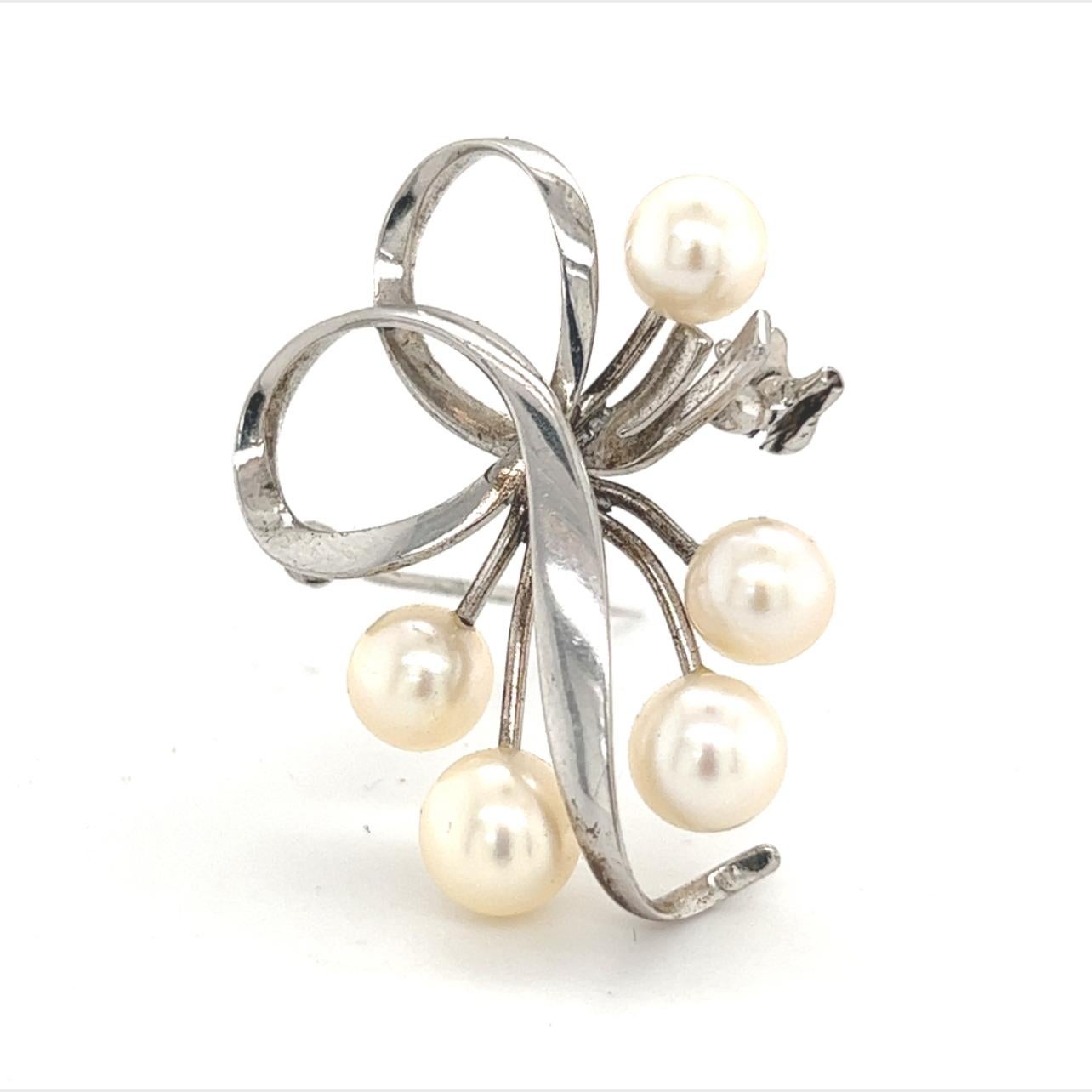 Mikimoto Estate Akoya Pearl Brooch 6.75 mm Sterling Silver For Sale 4