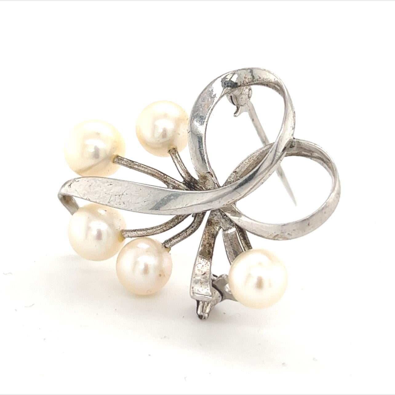 Mikimoto Estate Akoya Pearl Brooch 6.75 mm Sterling Silver For Sale 2