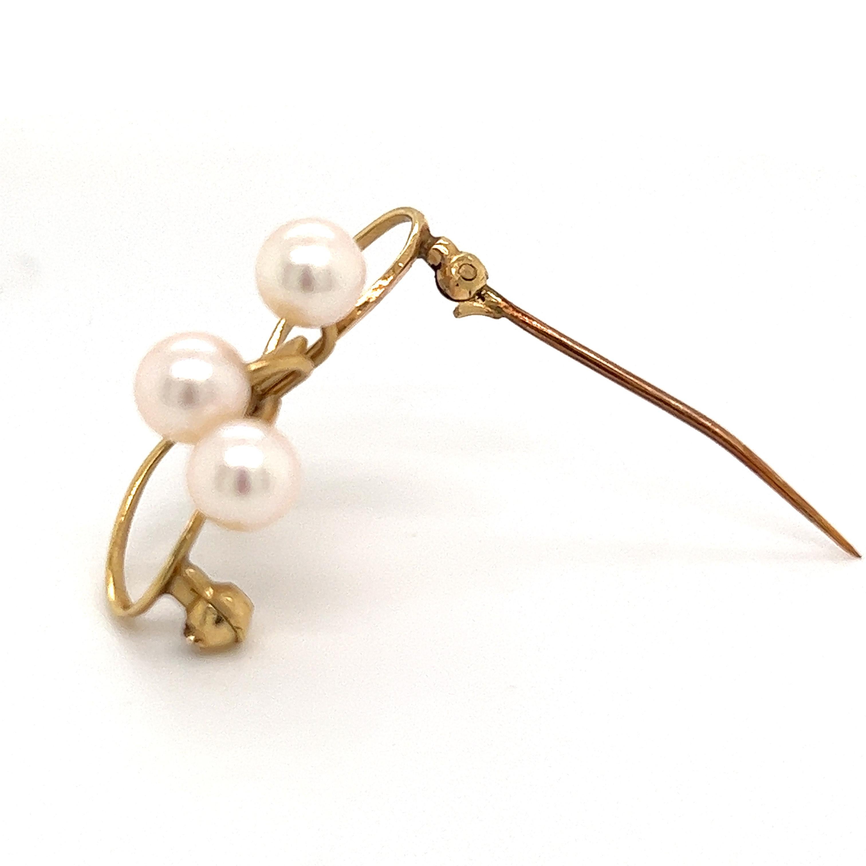 Round Cut Mikimoto Estate Akoya Pearl Brooch Pin 14k Gold For Sale