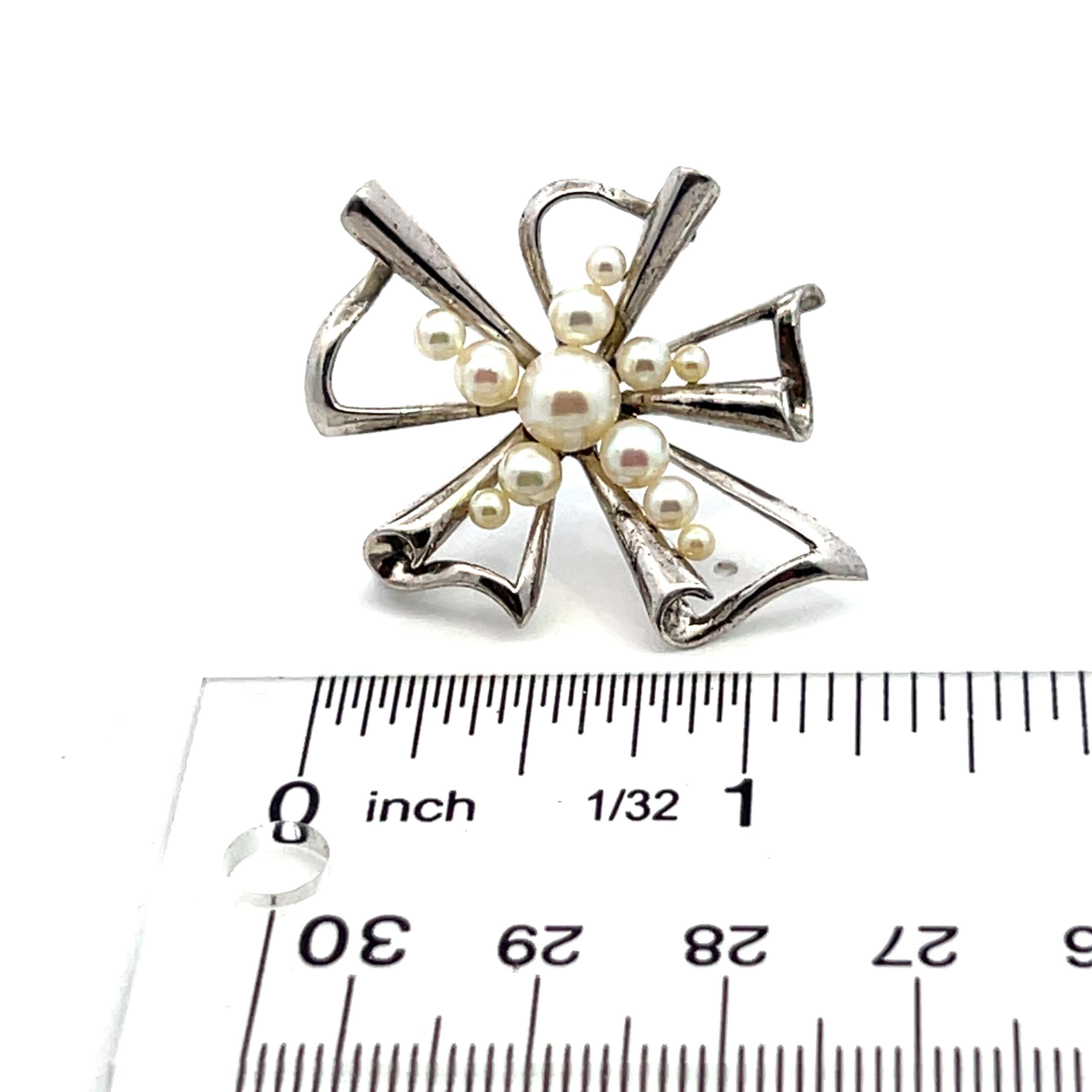 Mikimoto Estate Akoya Pearl Brooch Pin 2.5-6 mm Silver For Sale 2