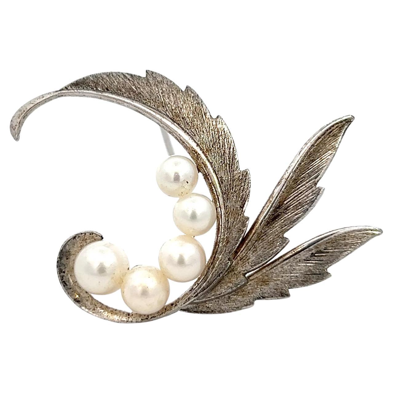 Mikimoto Estate Akoya Pearl Brooch Pin 5-7 mm Silver
