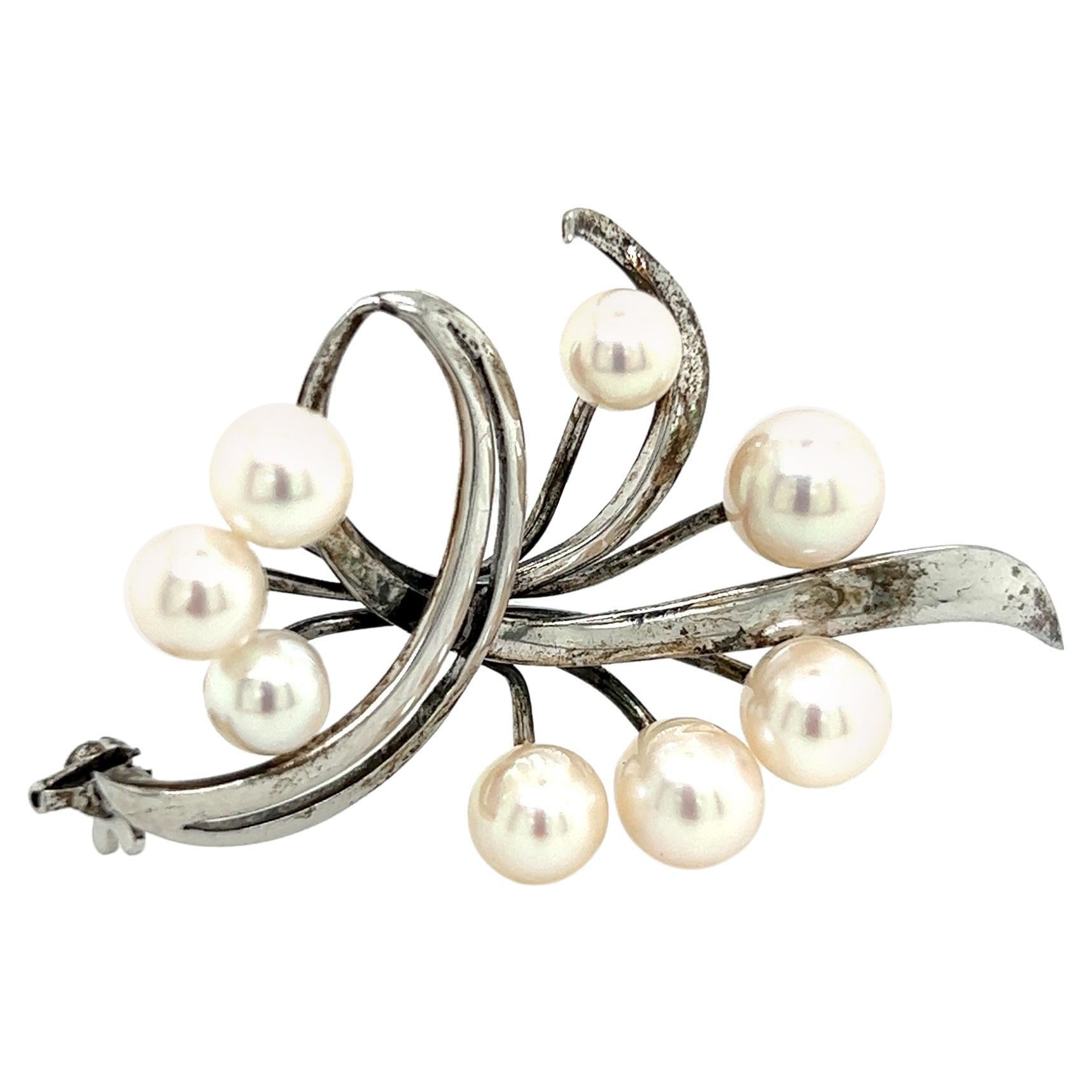 Mikimoto Nachlass Akoya Perlenbrosche Pin Sterlingsilber 5-7 mm
