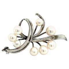 Mikimoto Estate Akoya Pearl Brooch Pin Sterling Silver 5-7 mm