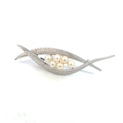 Mikimoto Estate Akoya Pearl Brooch Pin Sterling Silver 5 mm