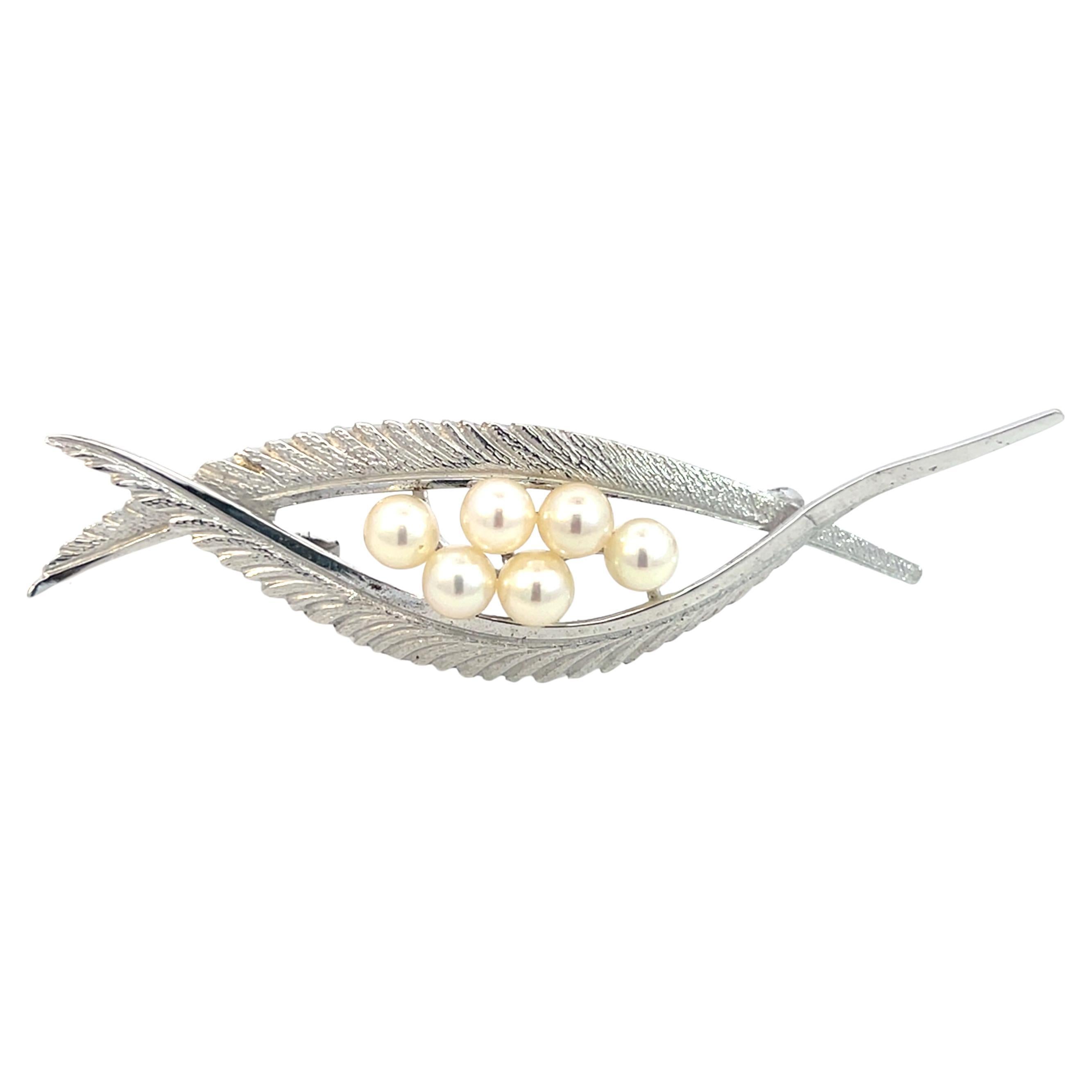 Alfiler broche de perla Akoya Mikimoto Estate Plata de ley 5 mm