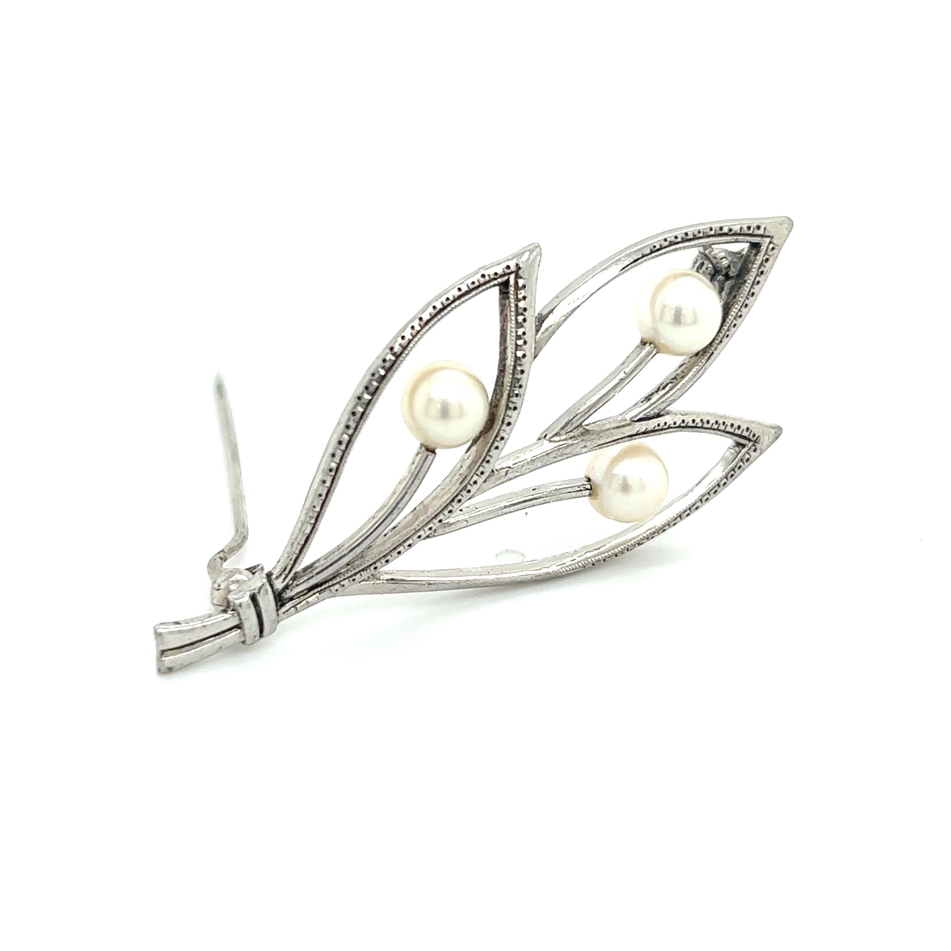 Mikimoto Estate Akoya Pearl Brooch Pin Sterling Silver For Sale 5