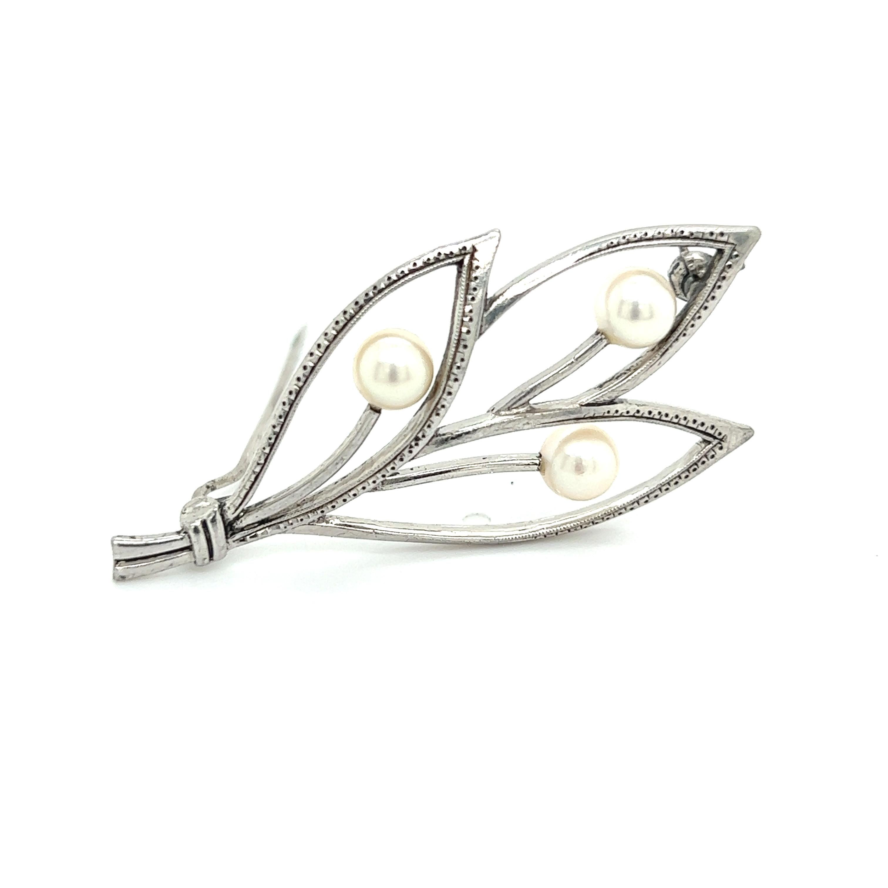 Mikimoto Estate Akoya Pearl Brooch Pin Sterling Silver For Sale 6