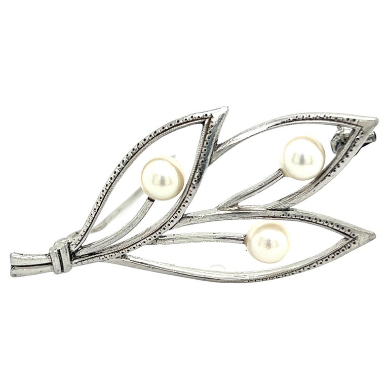 Mikimoto Estate Akoya Pearl Brooch Pin Sterling Silver For Sale at 1stDibs