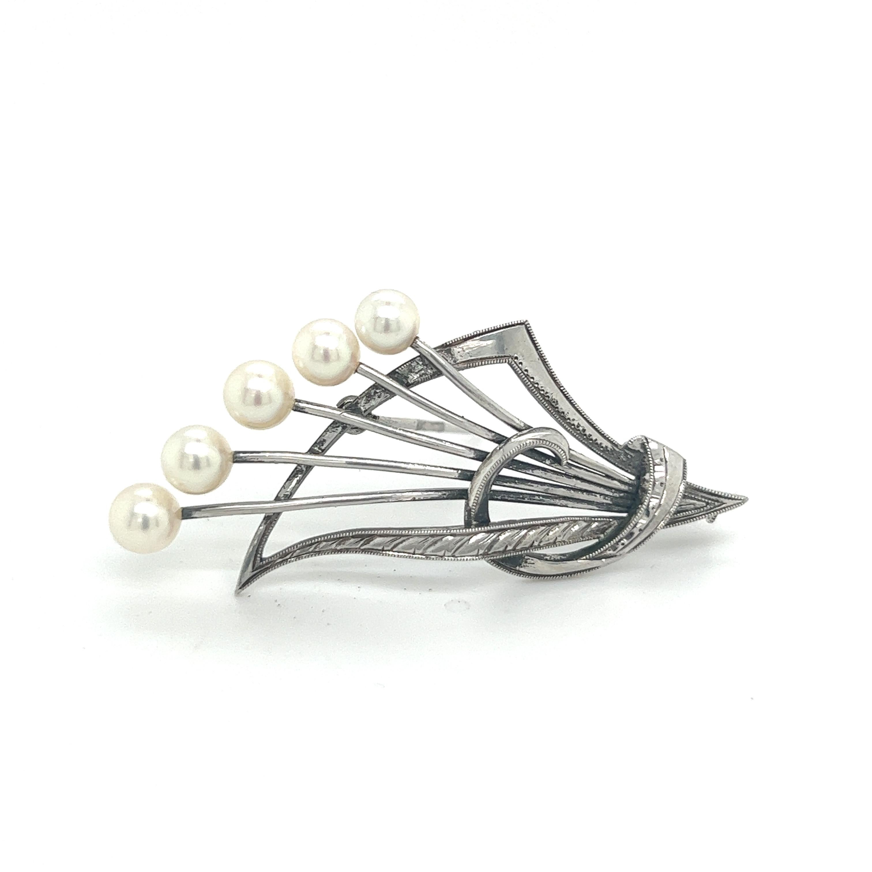 Mikimoto Estate Akoya Pearl Brooch Pin Sterling Silver 5.4 mm For Sale 2