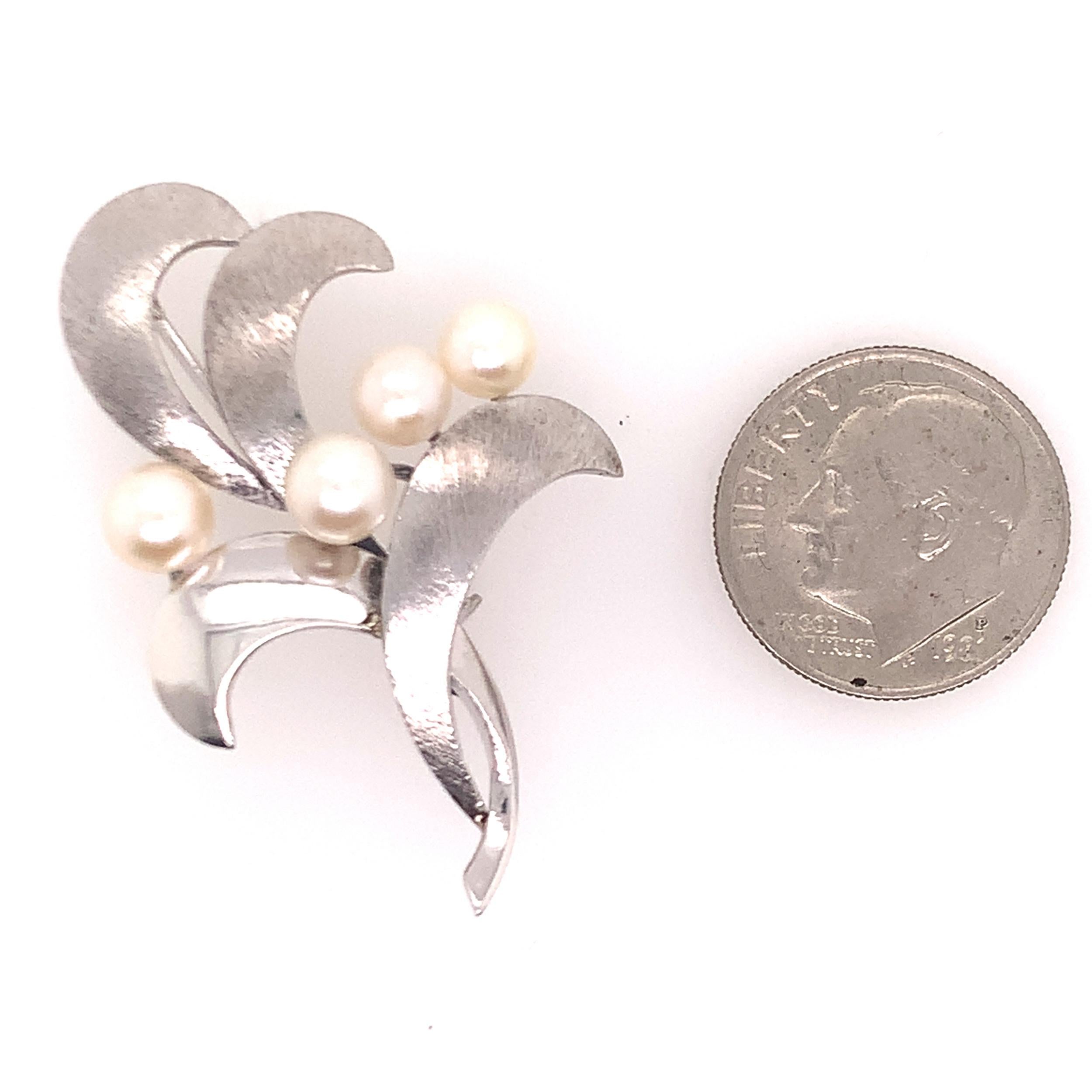 Round Cut Mikimoto Estate Akoya Pearl Brooch Pin Sterling Silver
