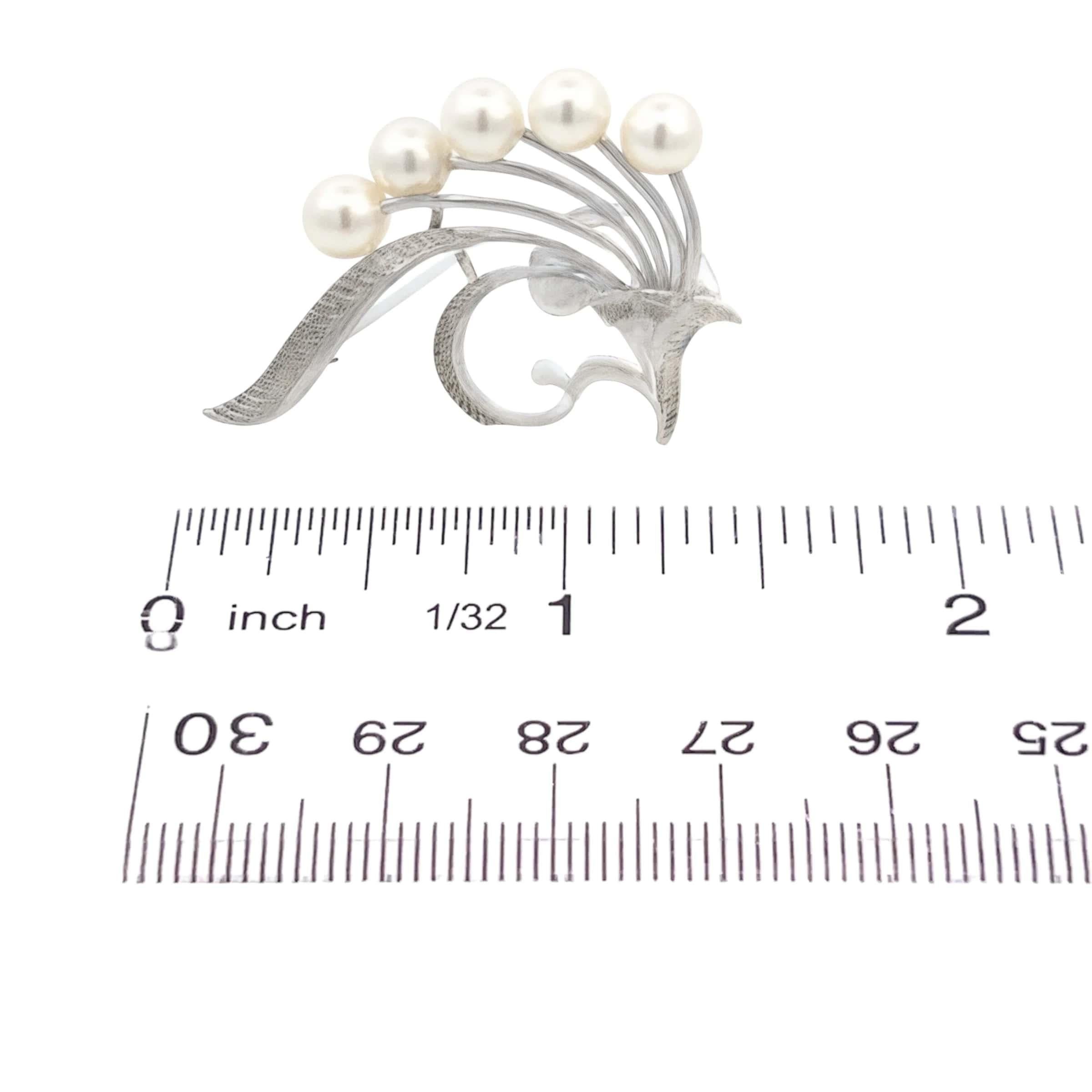 Mikimoto Estate Akoya Pearl Brooch Pin Sterling Silver 5.54-5.16 mm For Sale 6