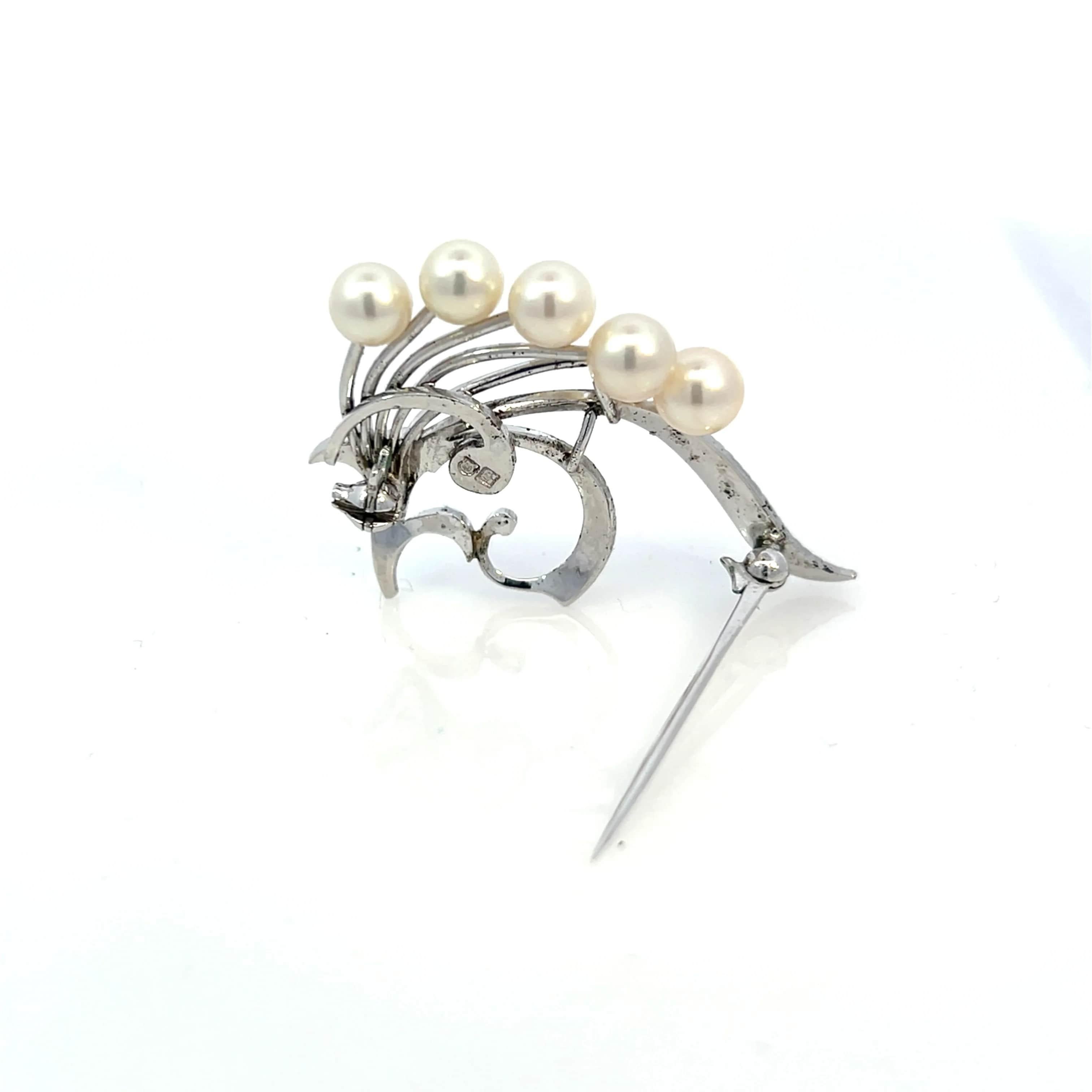 Mikimoto Estate Akoya Pearl Brooch Pin Sterling Silver 5.54-5.16 mm For Sale 3