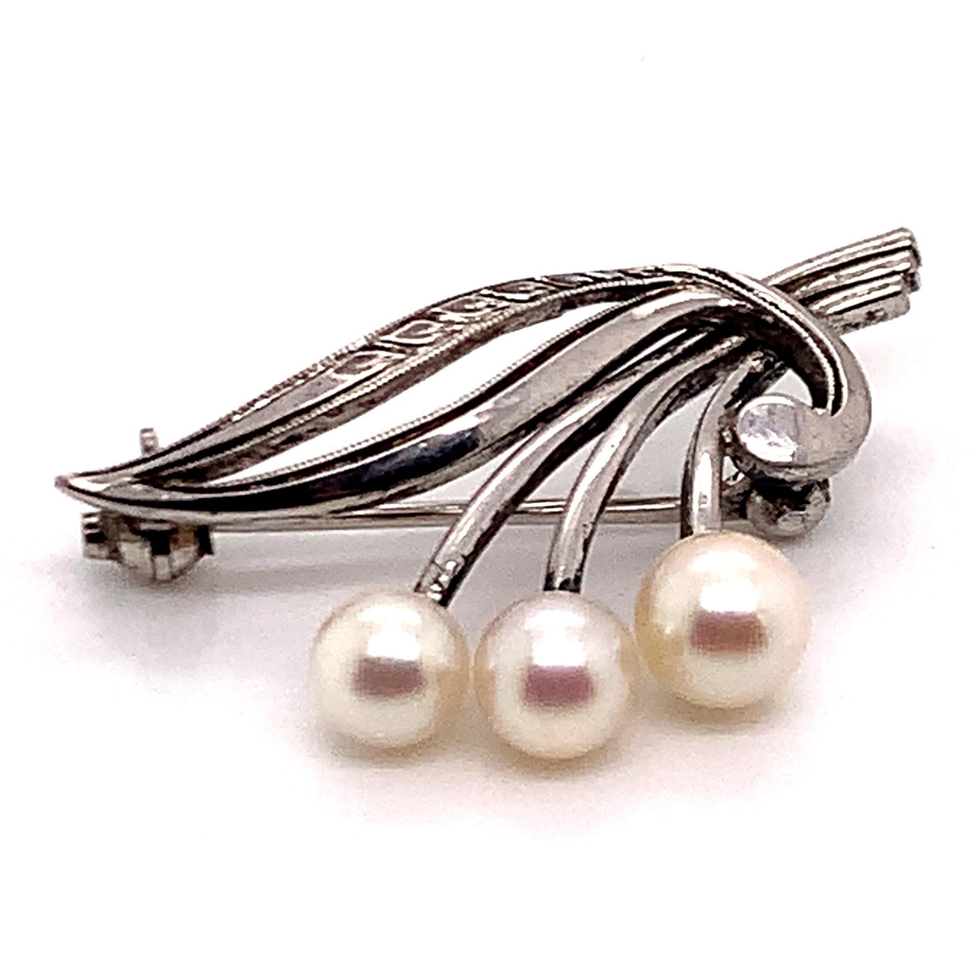 Mikimoto: Akoya-Perlenbrosche aus Sterlingsilber, Anstecknadel, 5,75 mm im Angebot 5