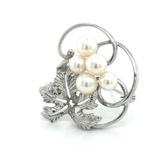 Mikimoto Estate Akoya Pearl Brooch Pin Sterling Silver