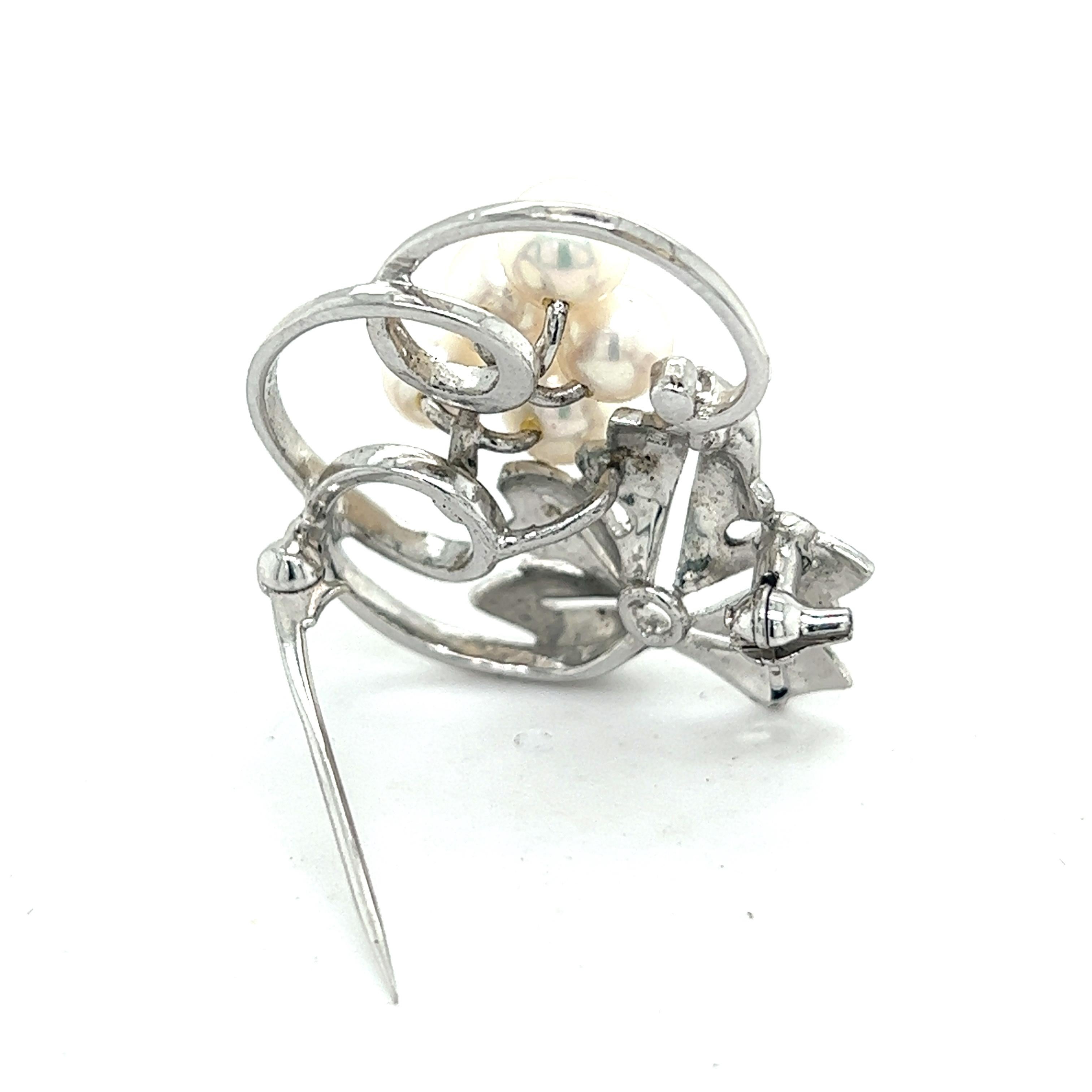 Women's Mikimoto Estate Akoya Pearl Brooch Pin Sterling Silver For Sale