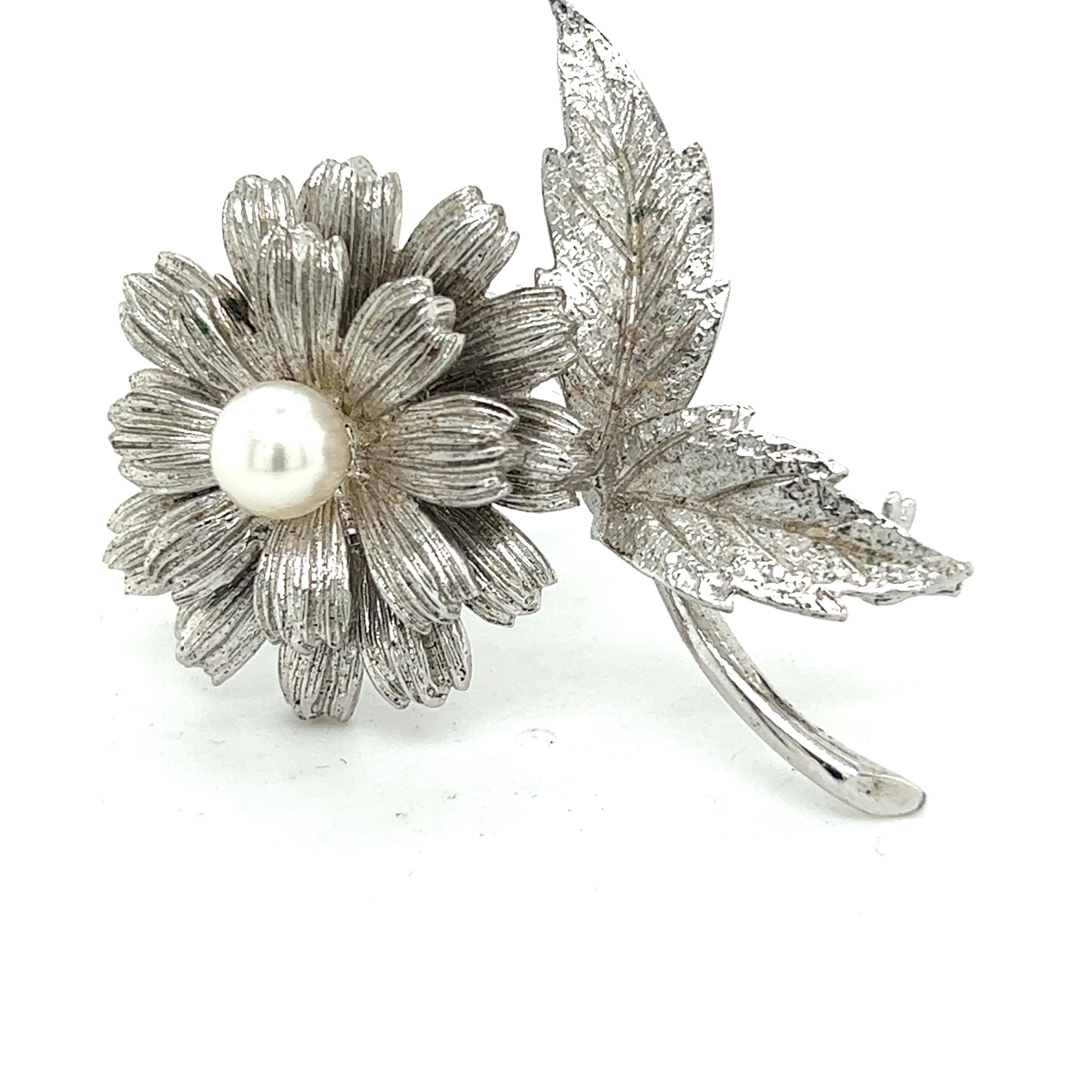 Mikimoto Estate Akoya Pearl Brooch Pin Sterling Silver 6.16 mm For Sale 2
