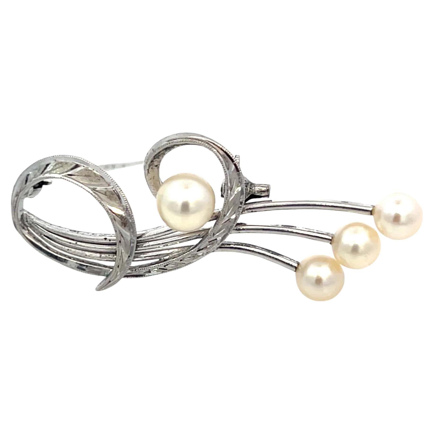 Mikimoto Estate Akoya Pearl Brooch Pin Sterling Silver 6.37 mm