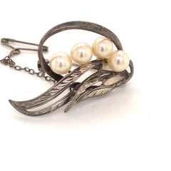 Mikimoto Estate Akoya Pearl Brooch Pin Sterling Silver 5.56 Grams