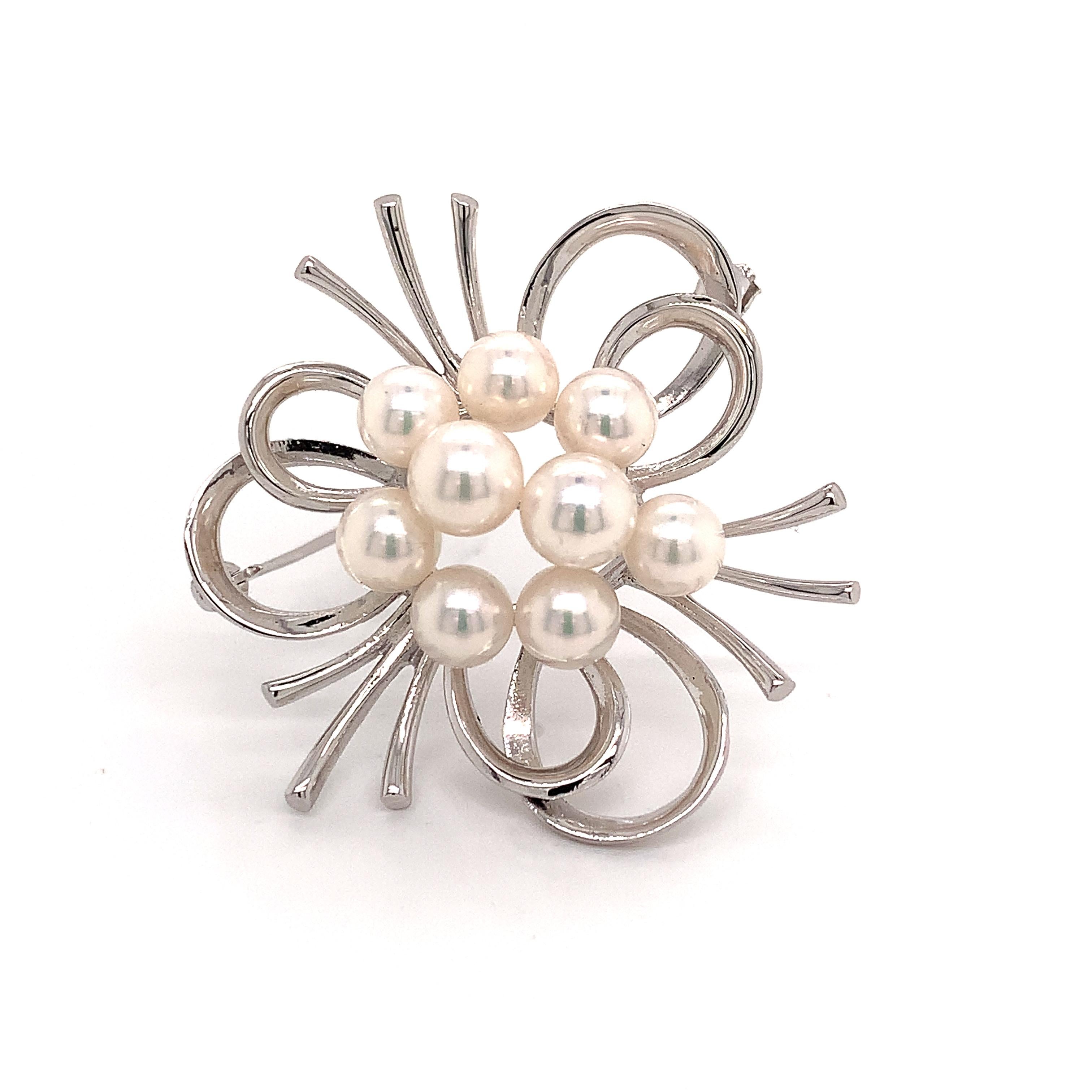 Mikimoto Estate Akoya Pearl Brooch Pin Sterling Silver 9.13 Gr 4