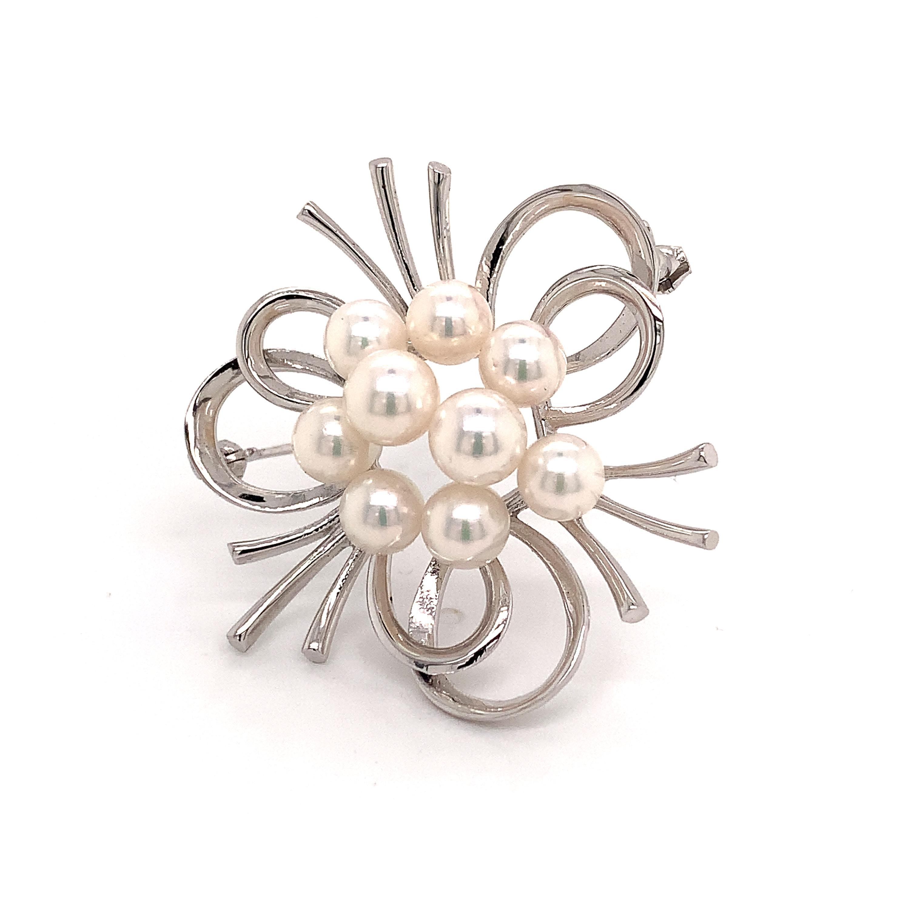 Mikimoto Estate Akoya Pearl Brooch Pin Sterling Silver 9.13 Gr 5