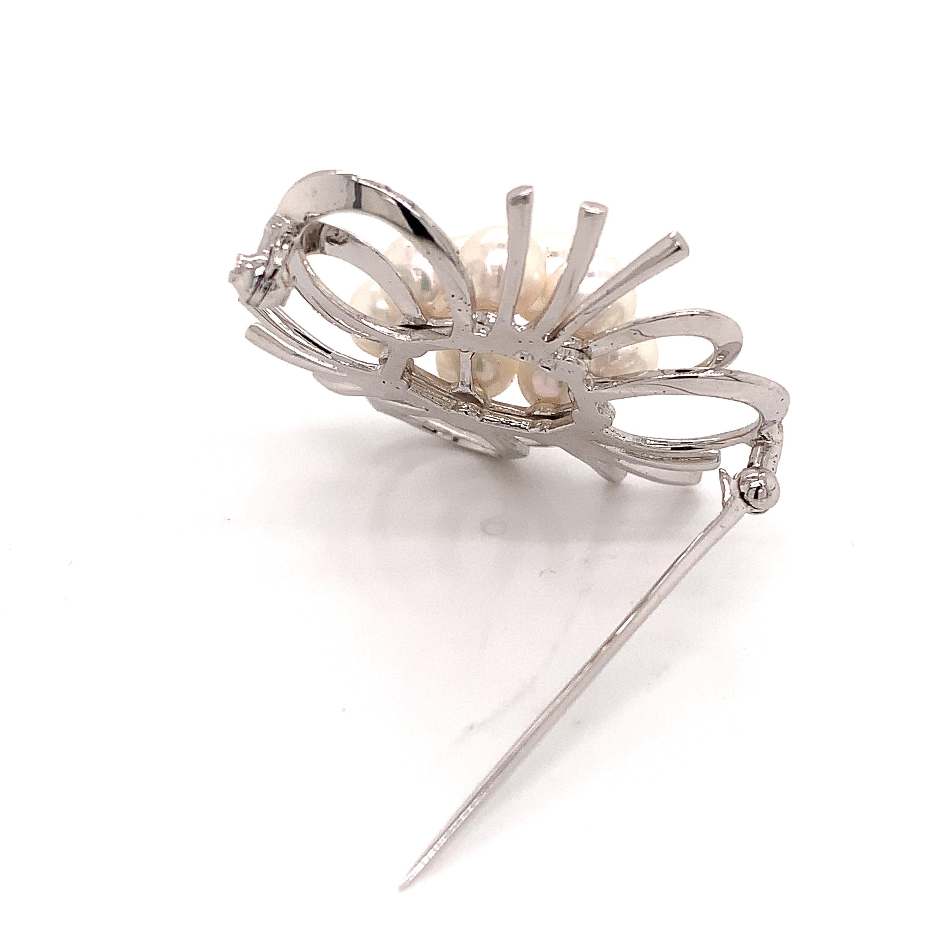 Round Cut Mikimoto Estate Akoya Pearl Brooch Pin Sterling Silver 9.13 Gr