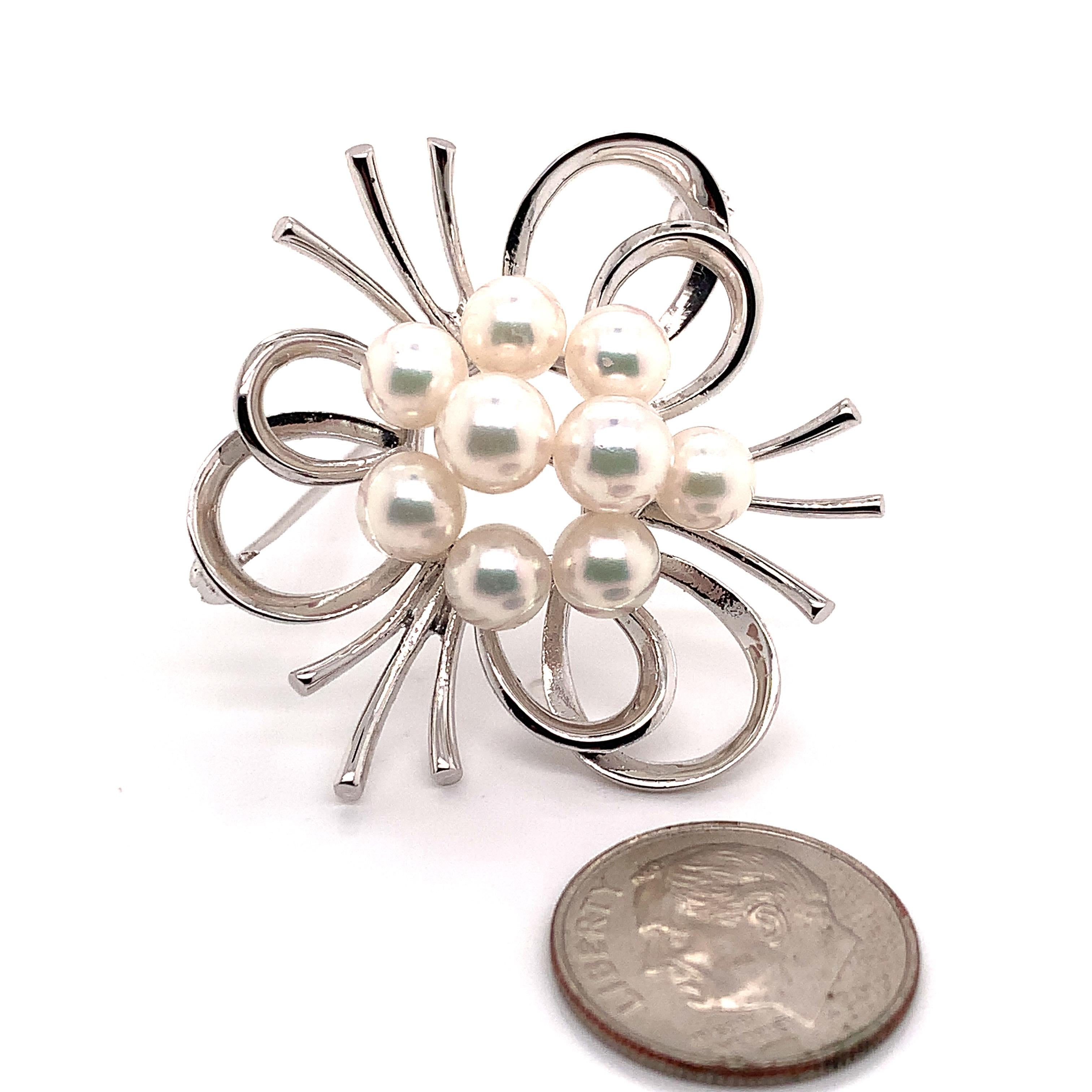 Women's Mikimoto Estate Akoya Pearl Brooch Pin Sterling Silver 9.13 Gr