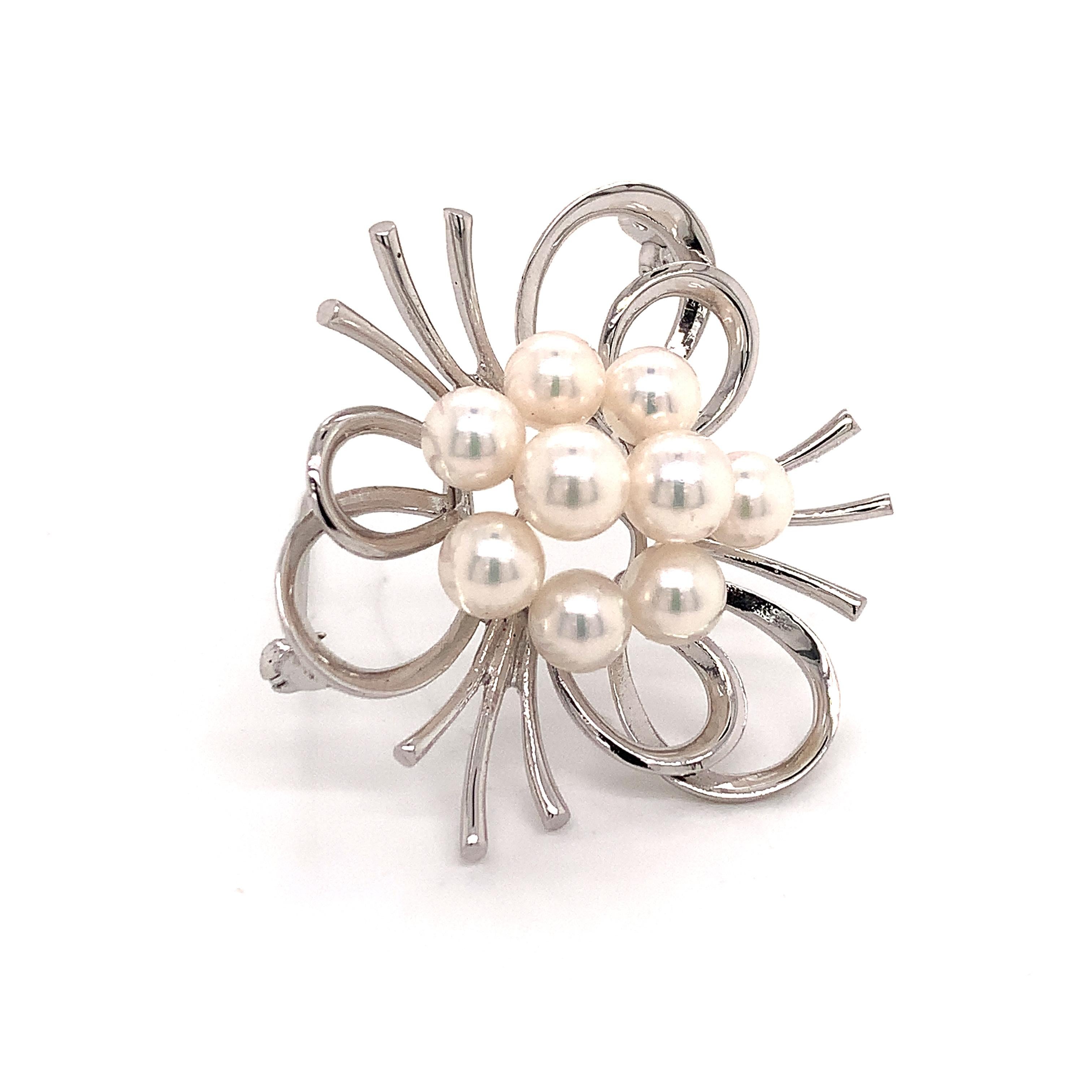 Mikimoto Estate Akoya Pearl Brooch Pin Sterling Silver 9.13 Gr 1