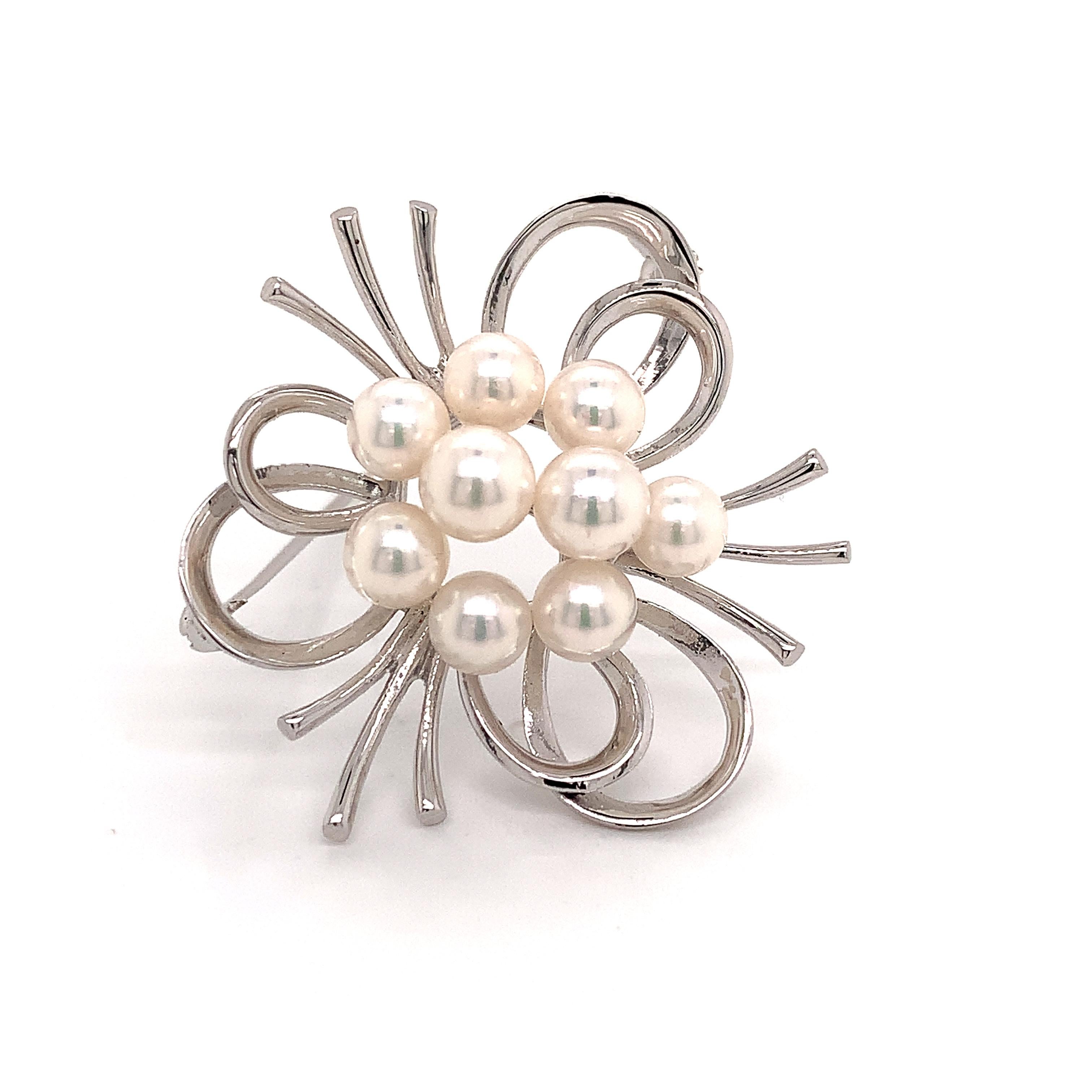 Mikimoto Estate Akoya Pearl Brooch Pin Sterling Silver 9.13 Gr 2
