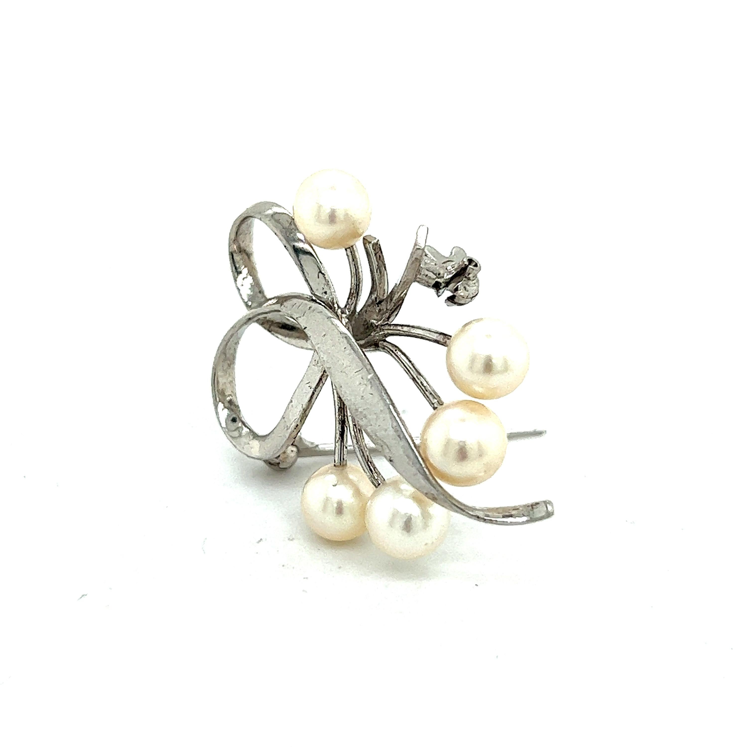Mikimoto Estate Akoya Pearl Brooch Pin Sterling Silver For Sale 4